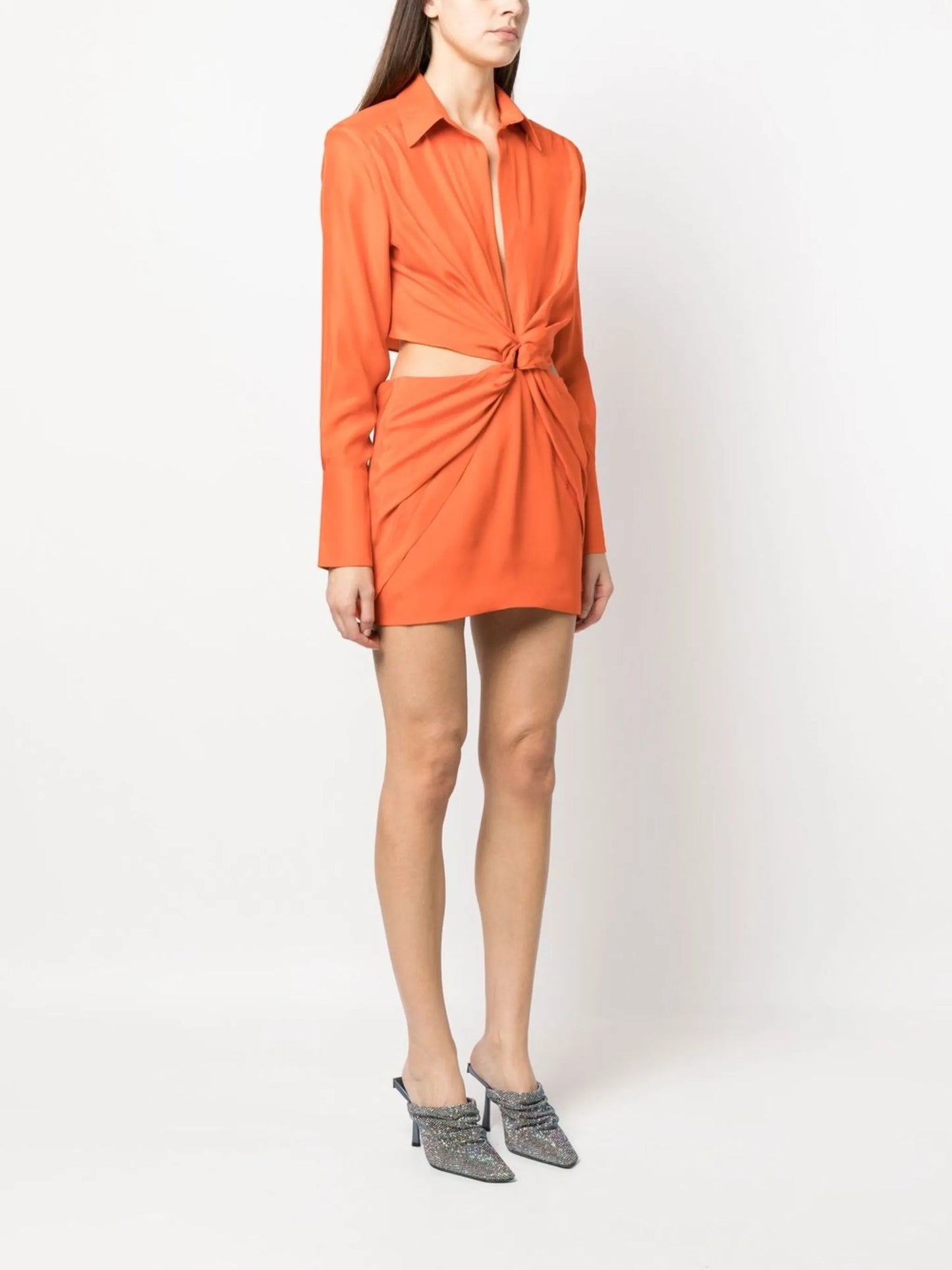twist-detail cut-out shirt dress
