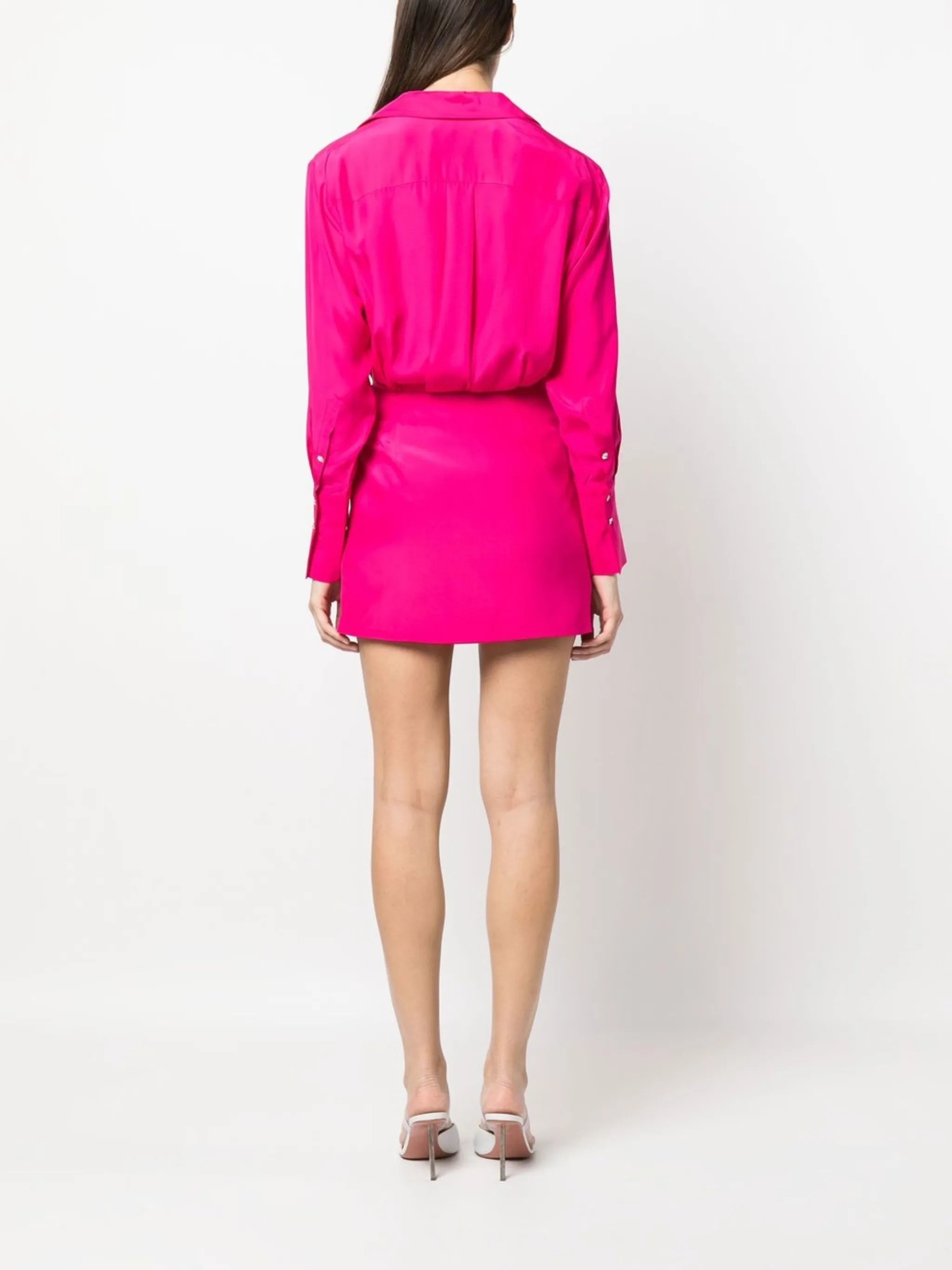 gathered detail silk shirt dress