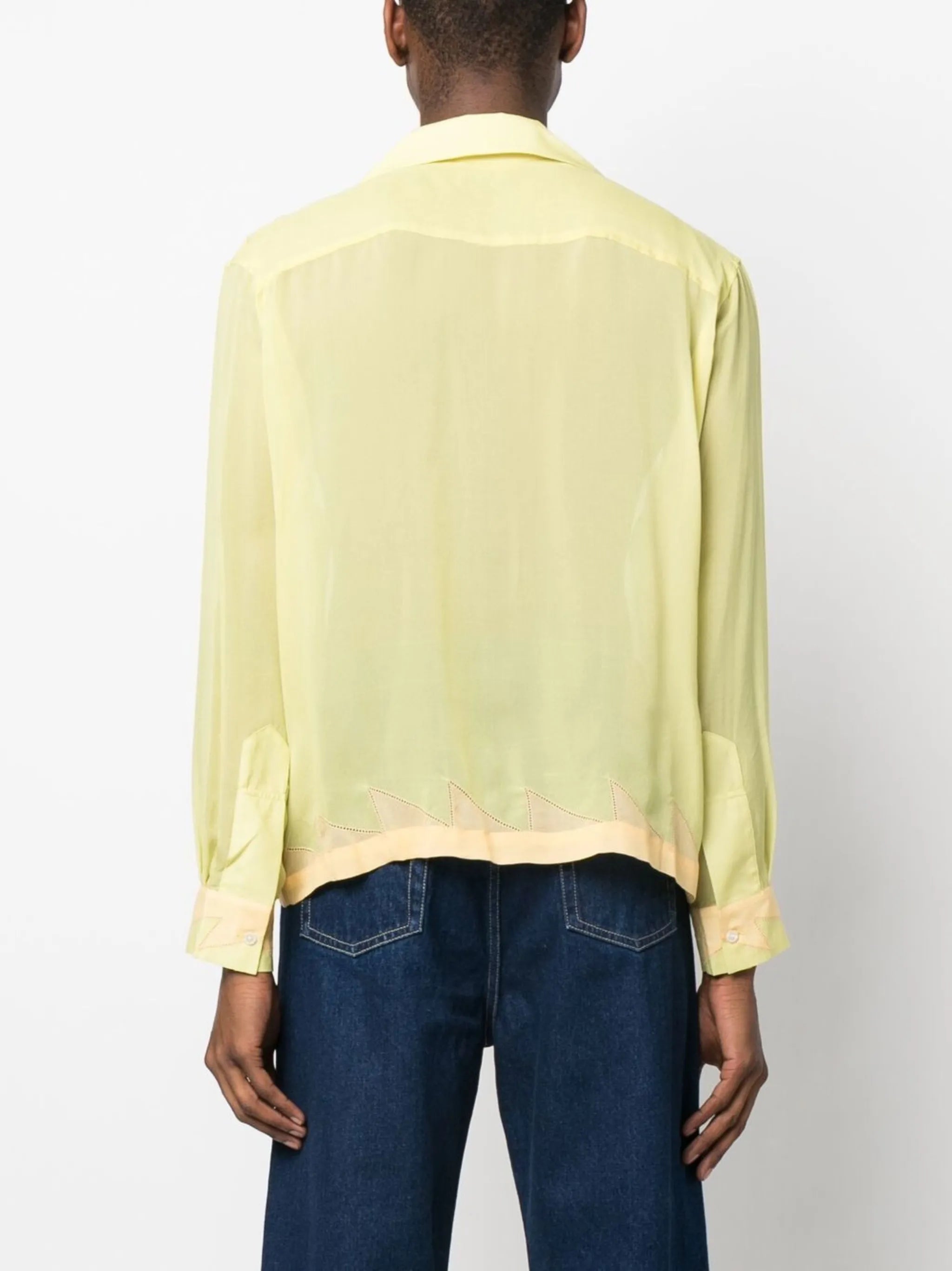 geometric-panneled silk shirt