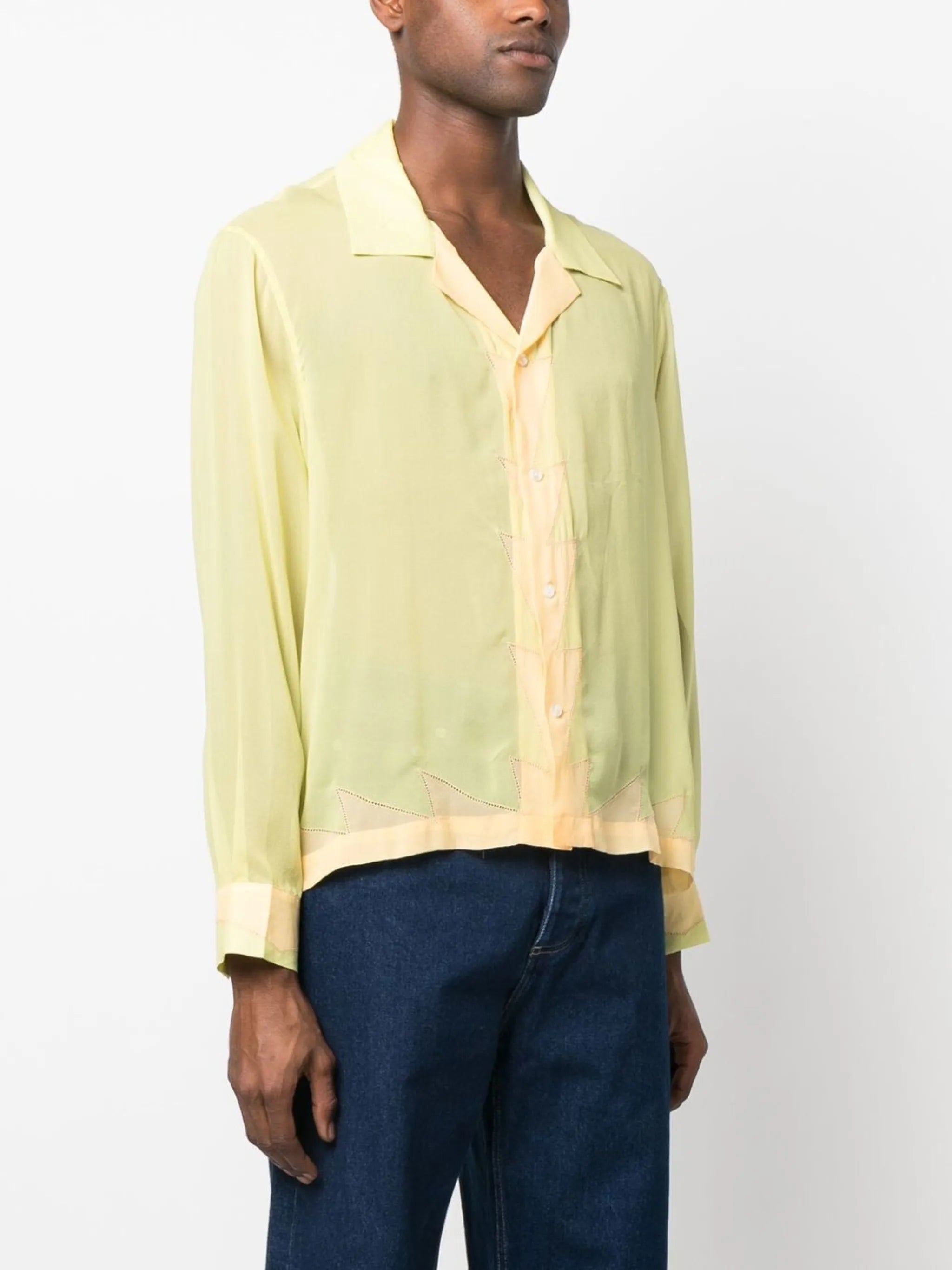 geometric-panneled silk shirt