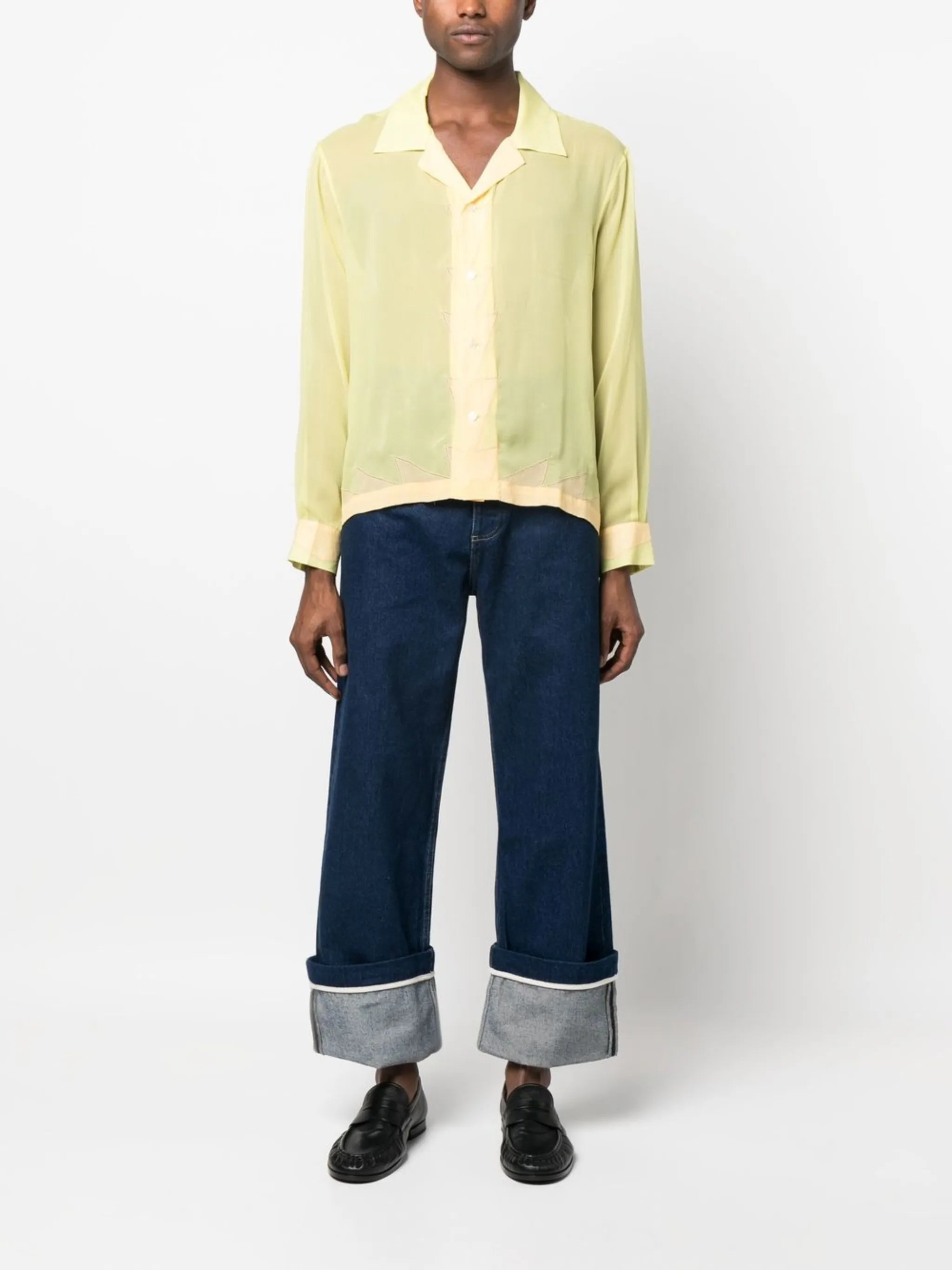 geometric-panneled silk shirt