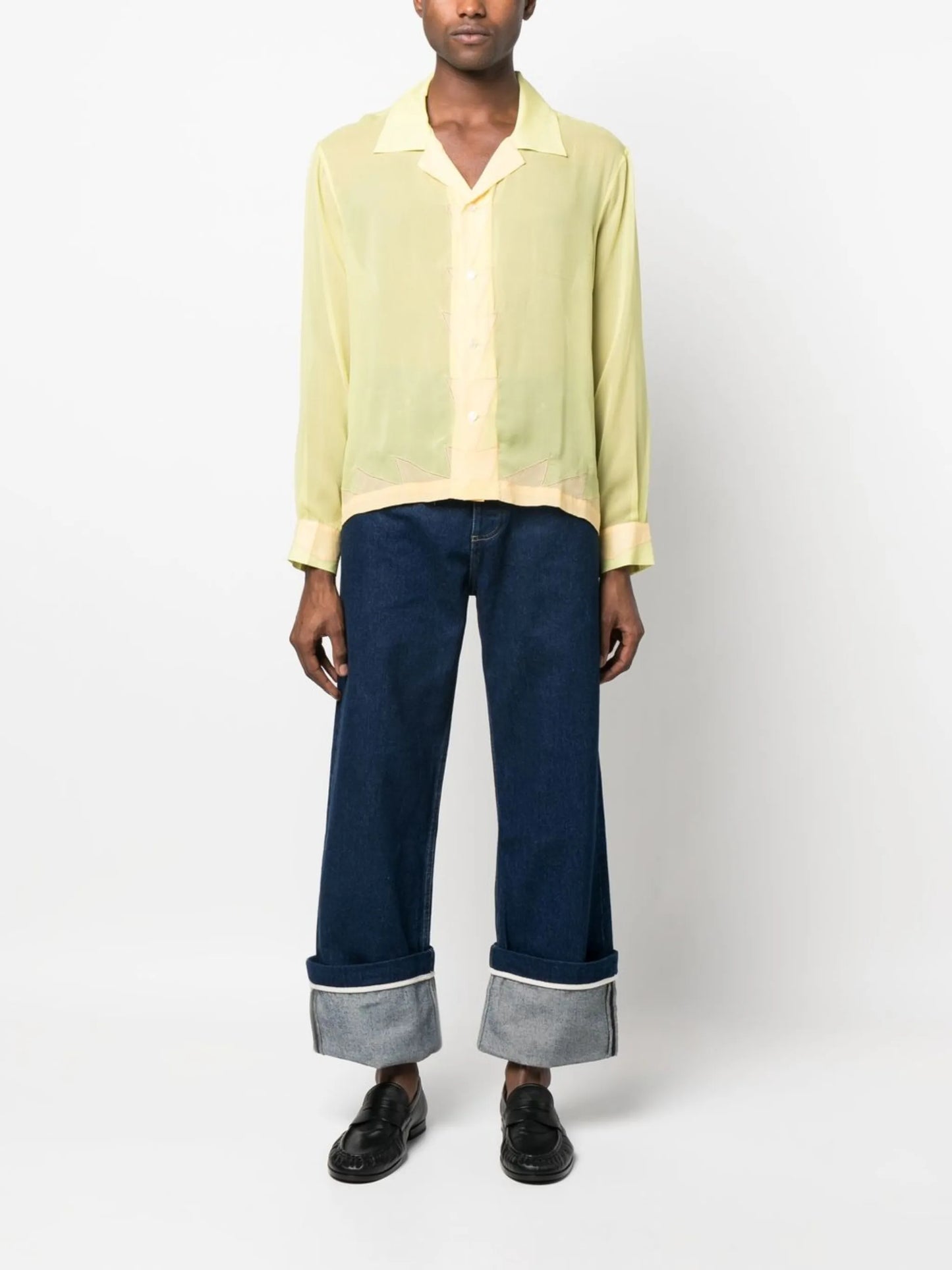 geometric-panneled silk shirt
