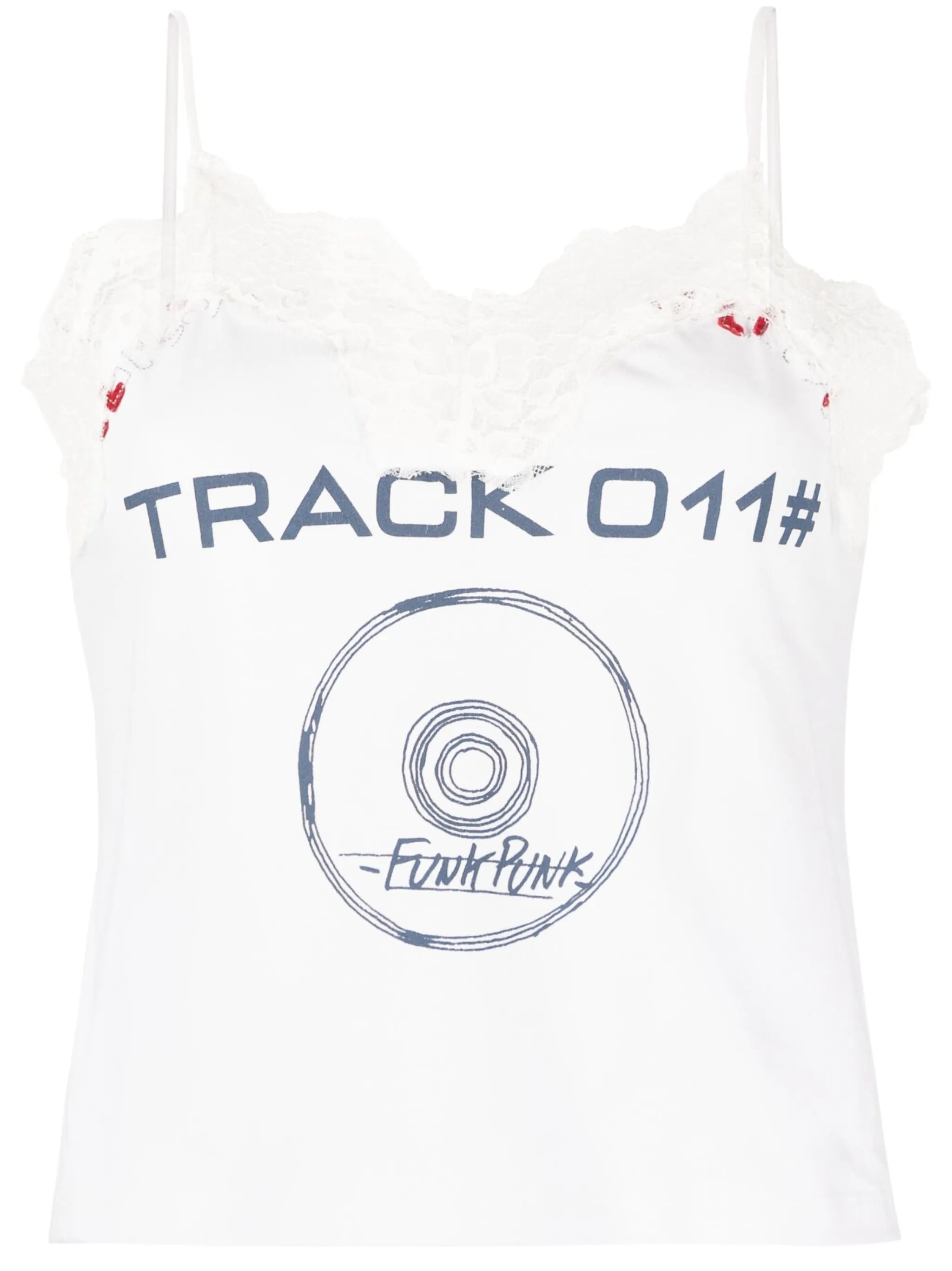 graphic-print lace-detail camisole top