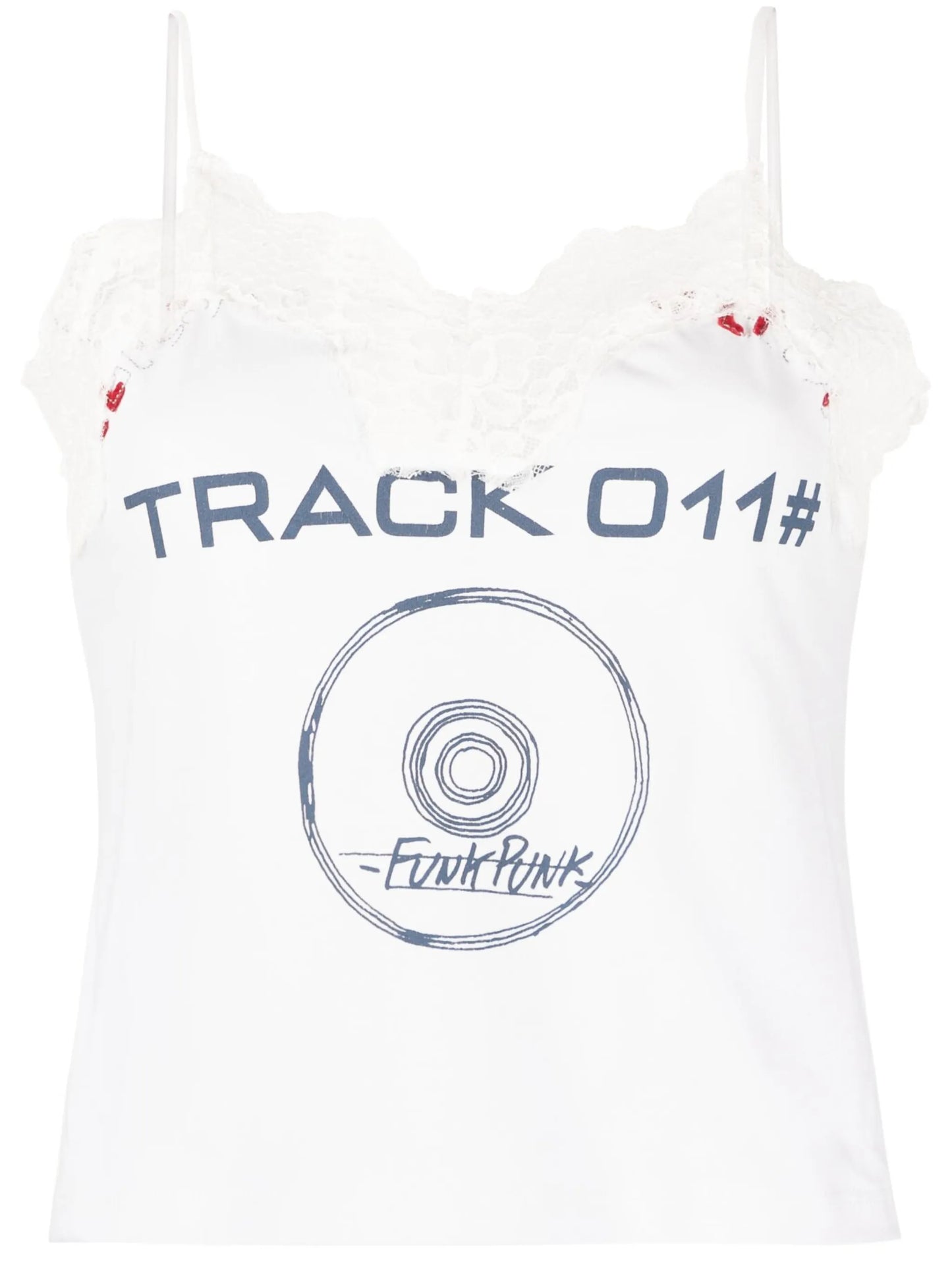 graphic-print lace-detail camisole top