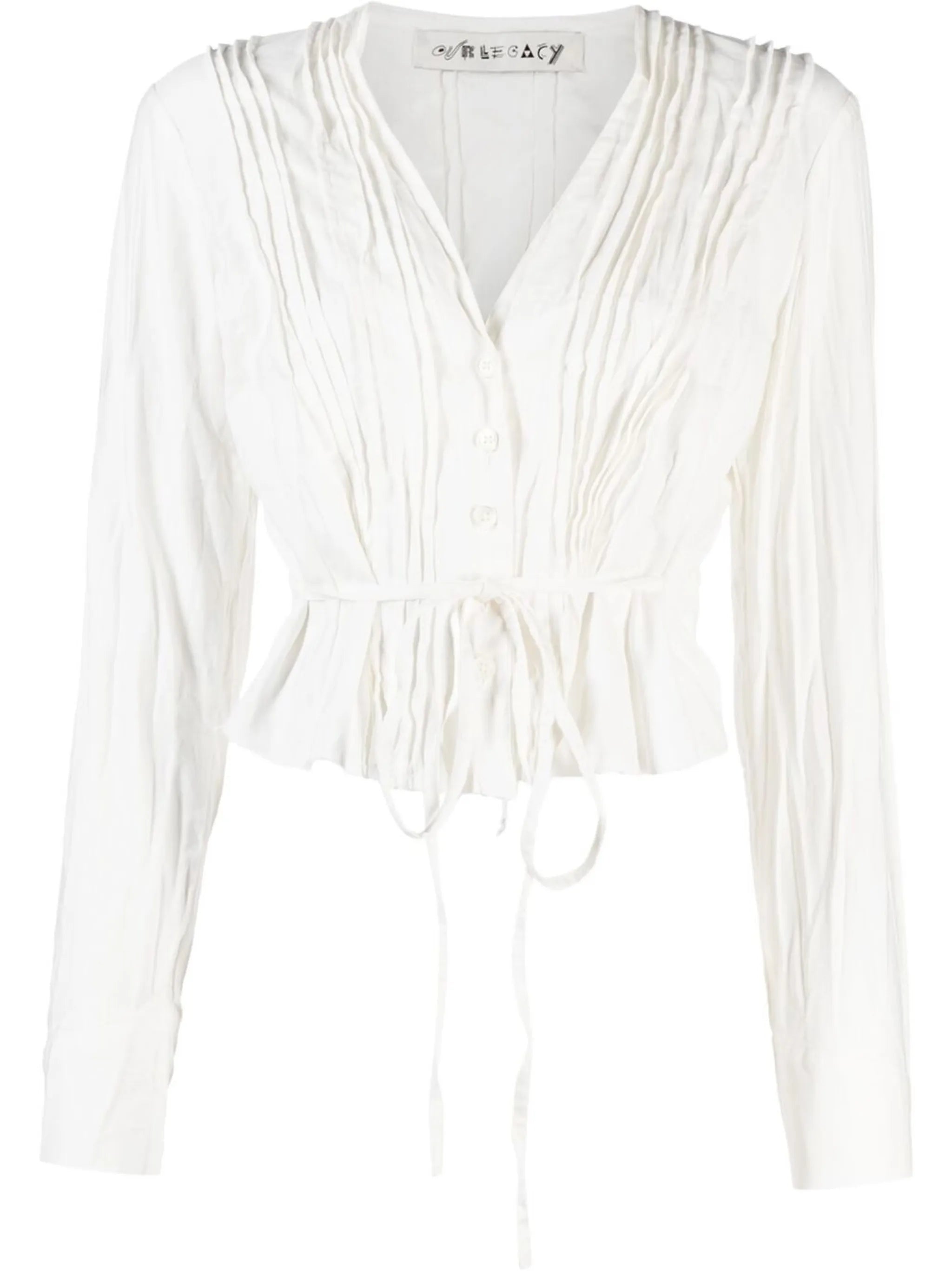 pleated long-sleeve blouse