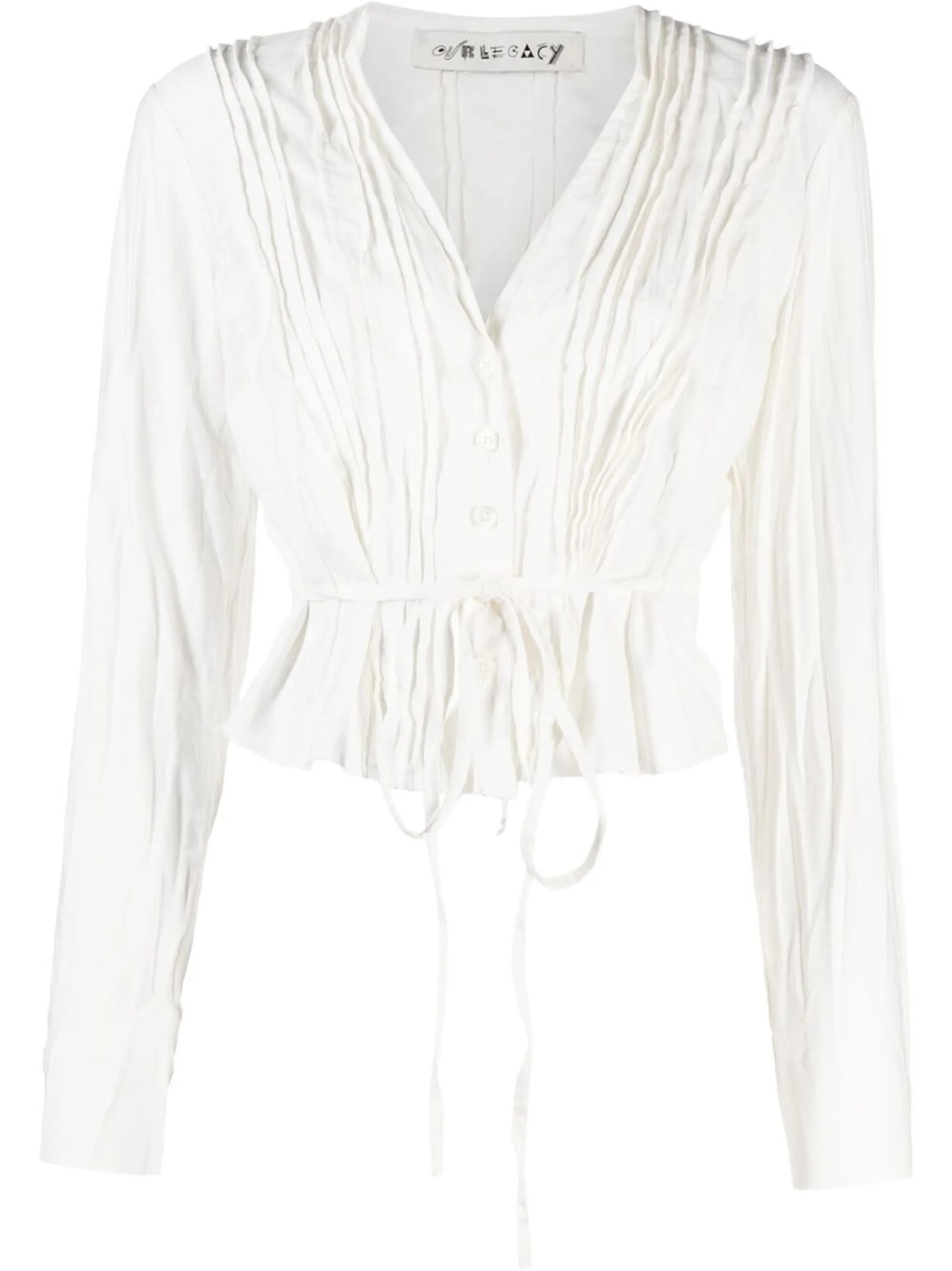 pleated long-sleeve blouse