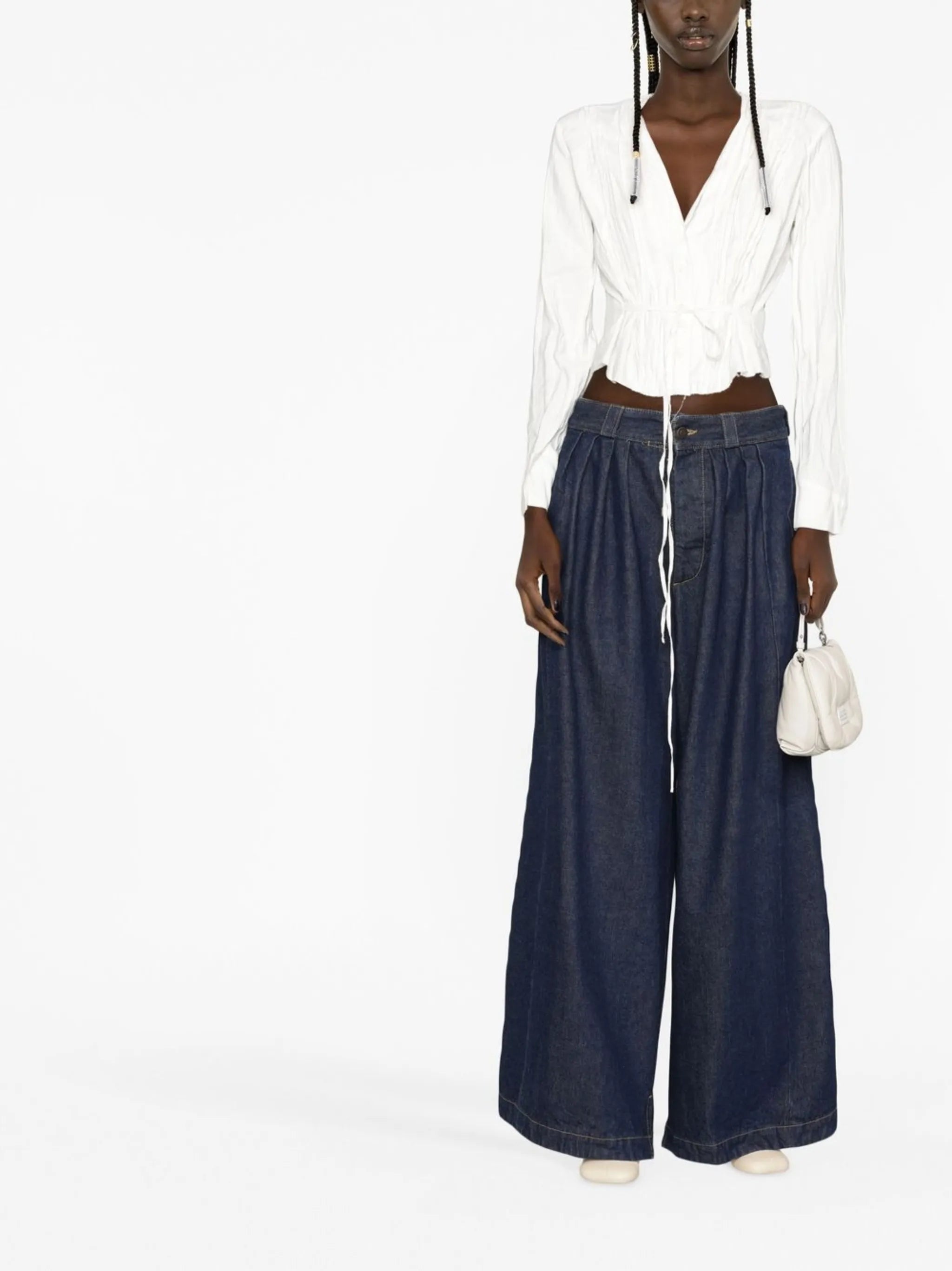 pleated long-sleeve blouse