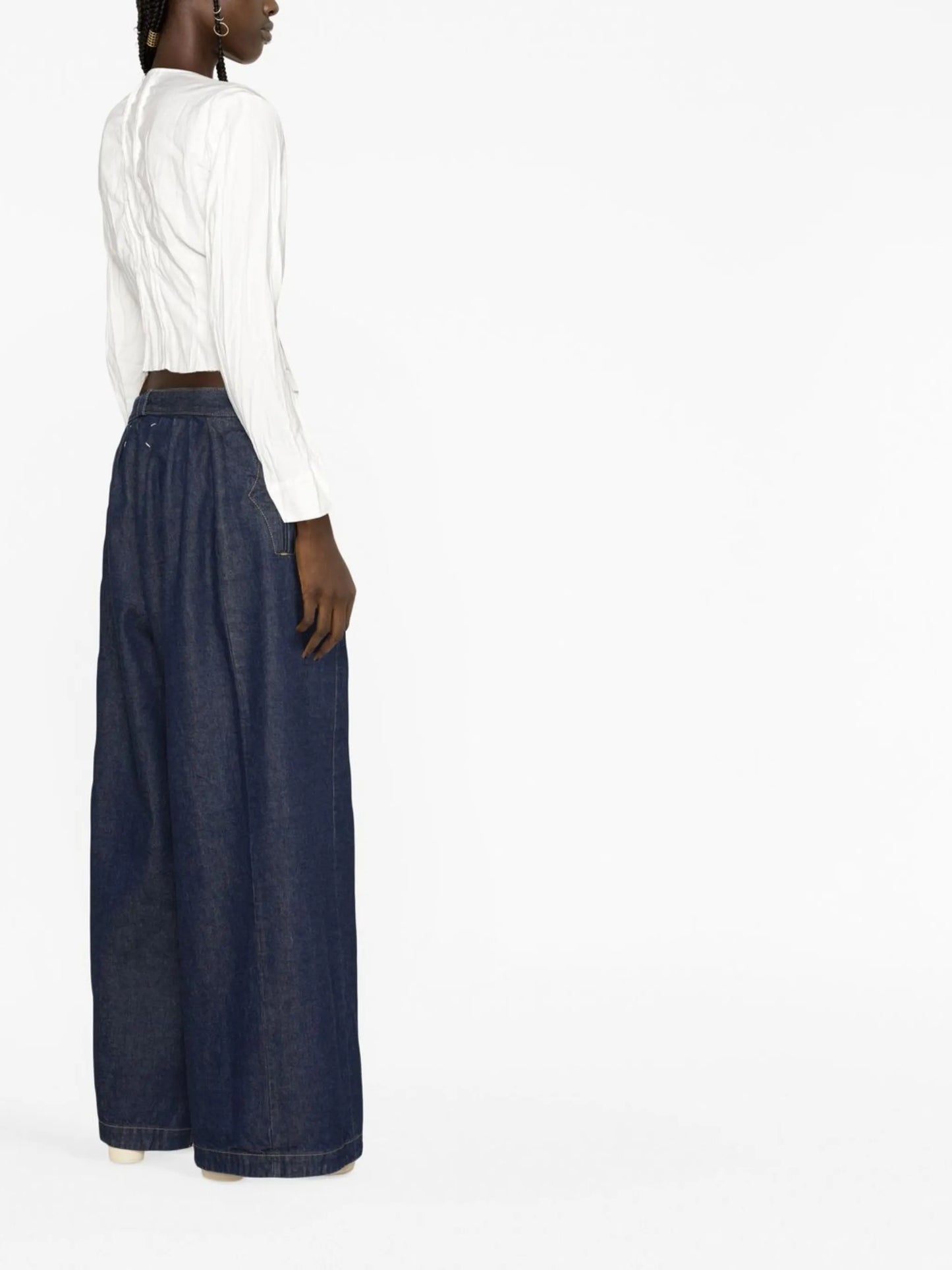 pleated long-sleeve blouse