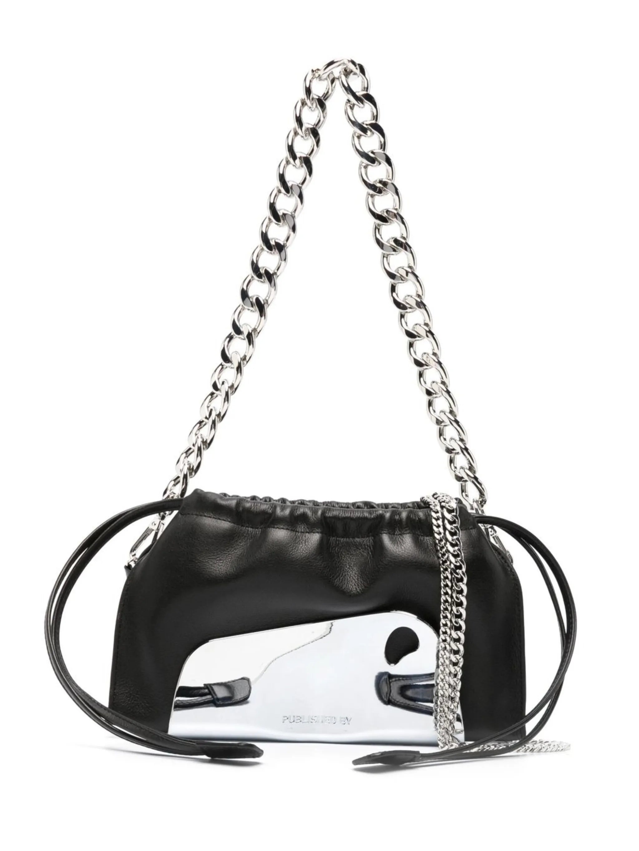 engraved-logo drawstring shoulder bag