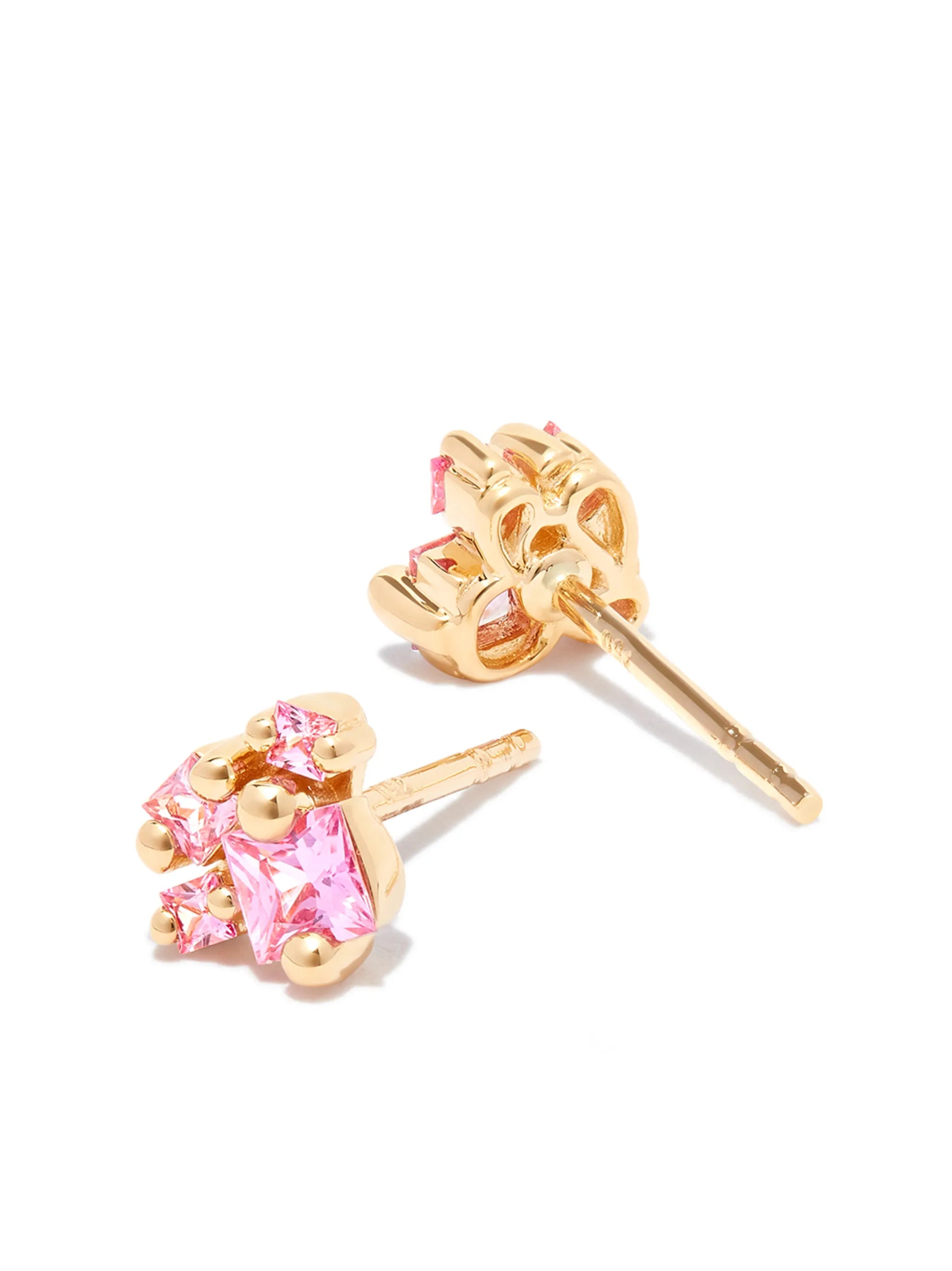 18kt yellow gold Princess Cluster sapphire stud earrings