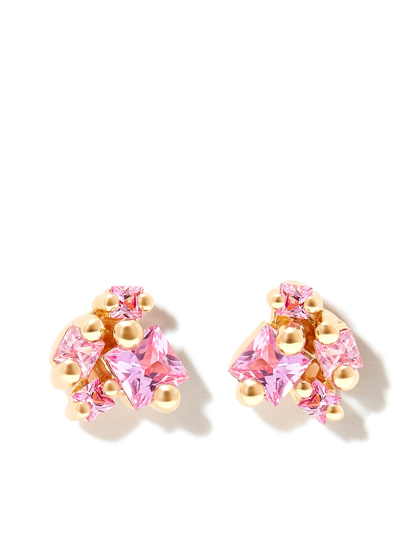 18kt yellow gold Princess Cluster sapphire stud earrings