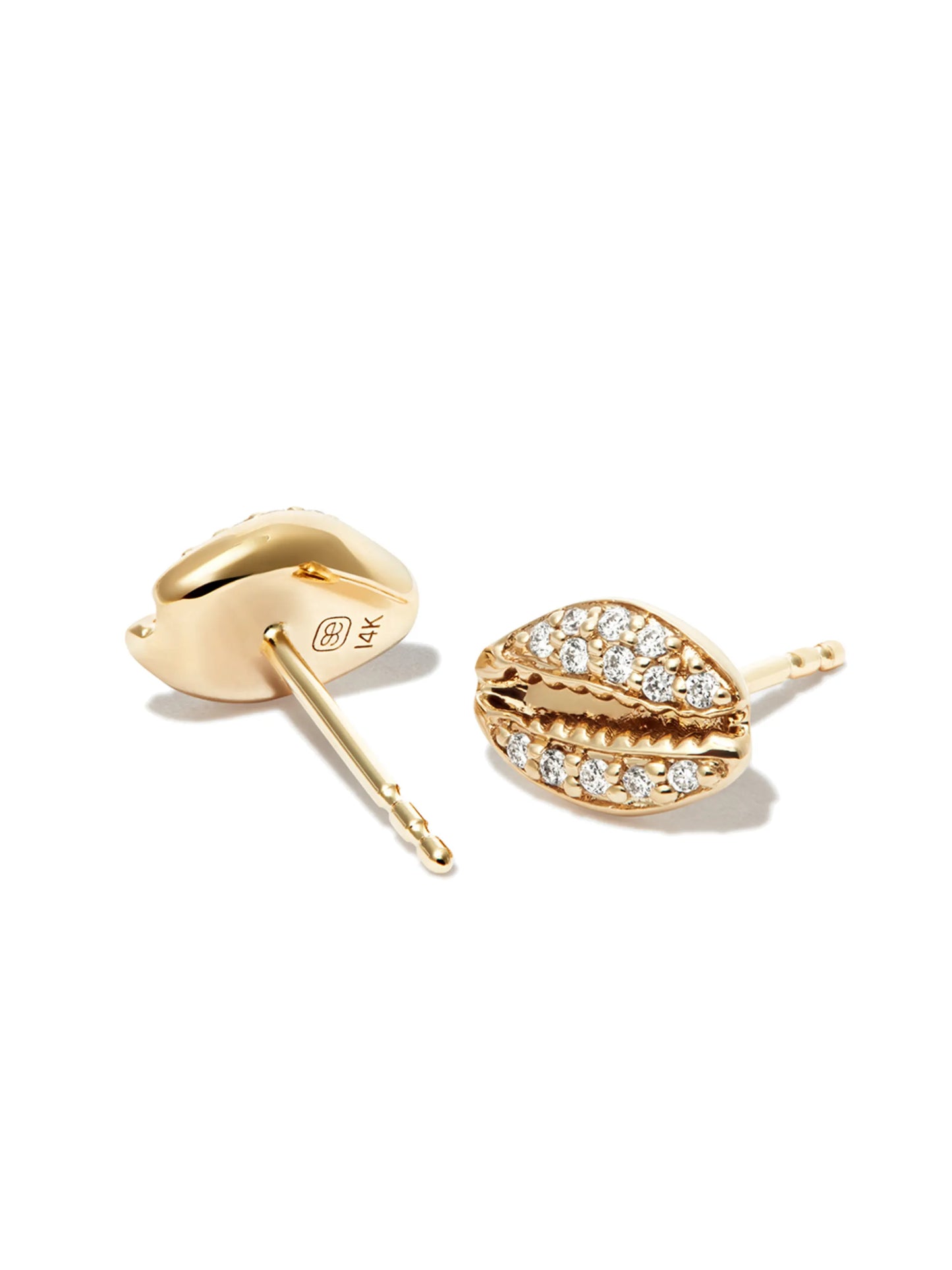 14kt yellow gold cowrie shell diamond stud earrings