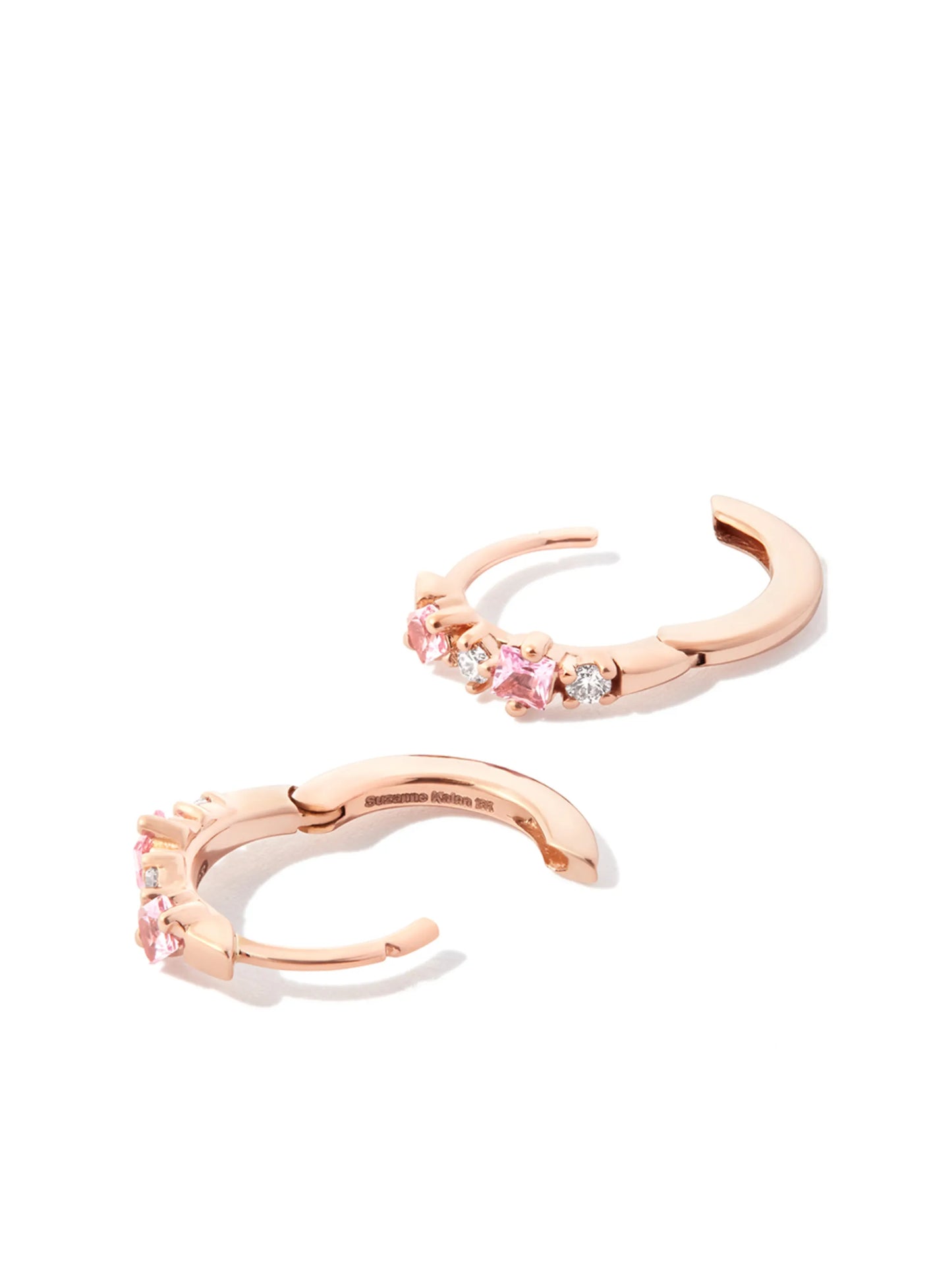 18kt rose gold diamond and sapphire huggie earrings