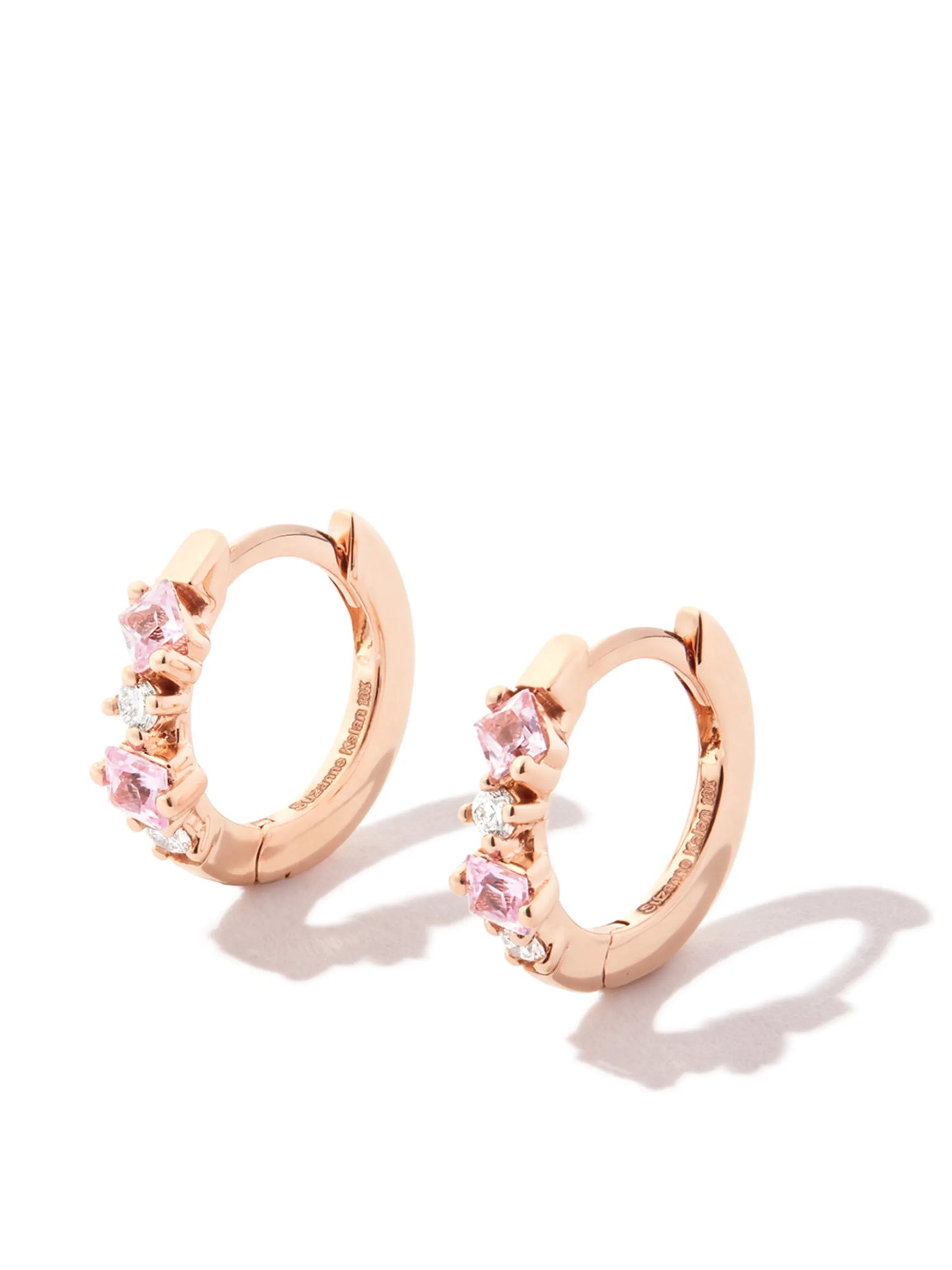 18kt rose gold diamond and sapphire huggie earrings