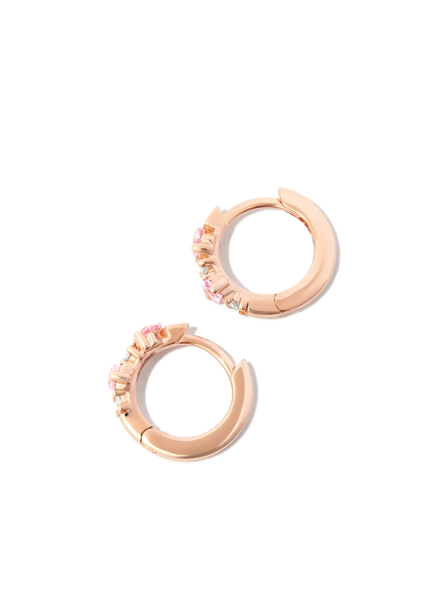 18kt rose gold diamond and sapphire huggie earrings