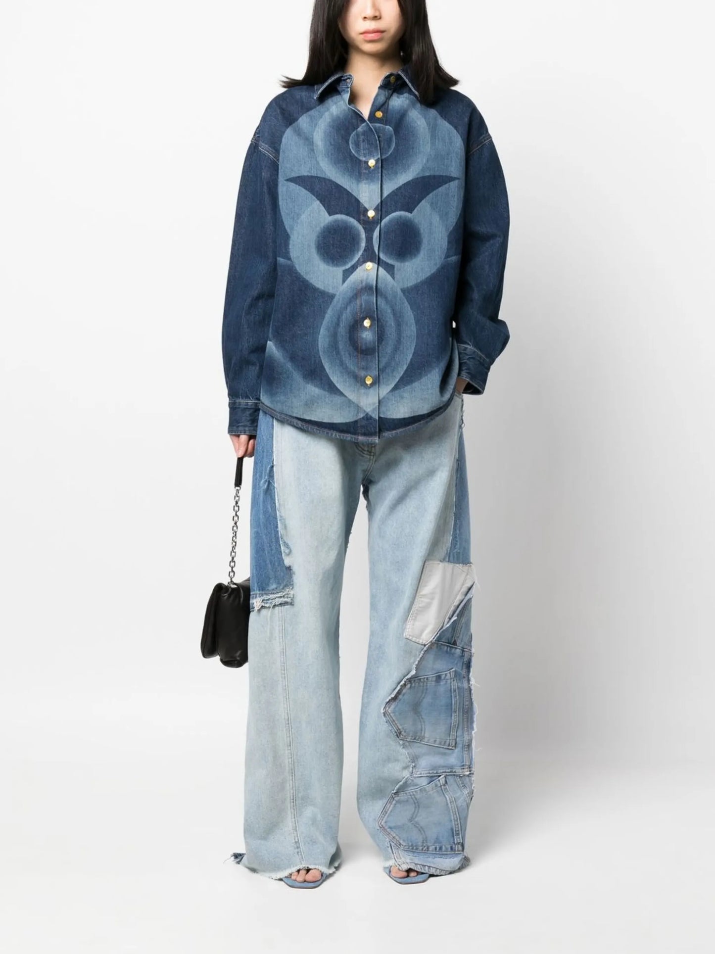 graphic-print denim shirt