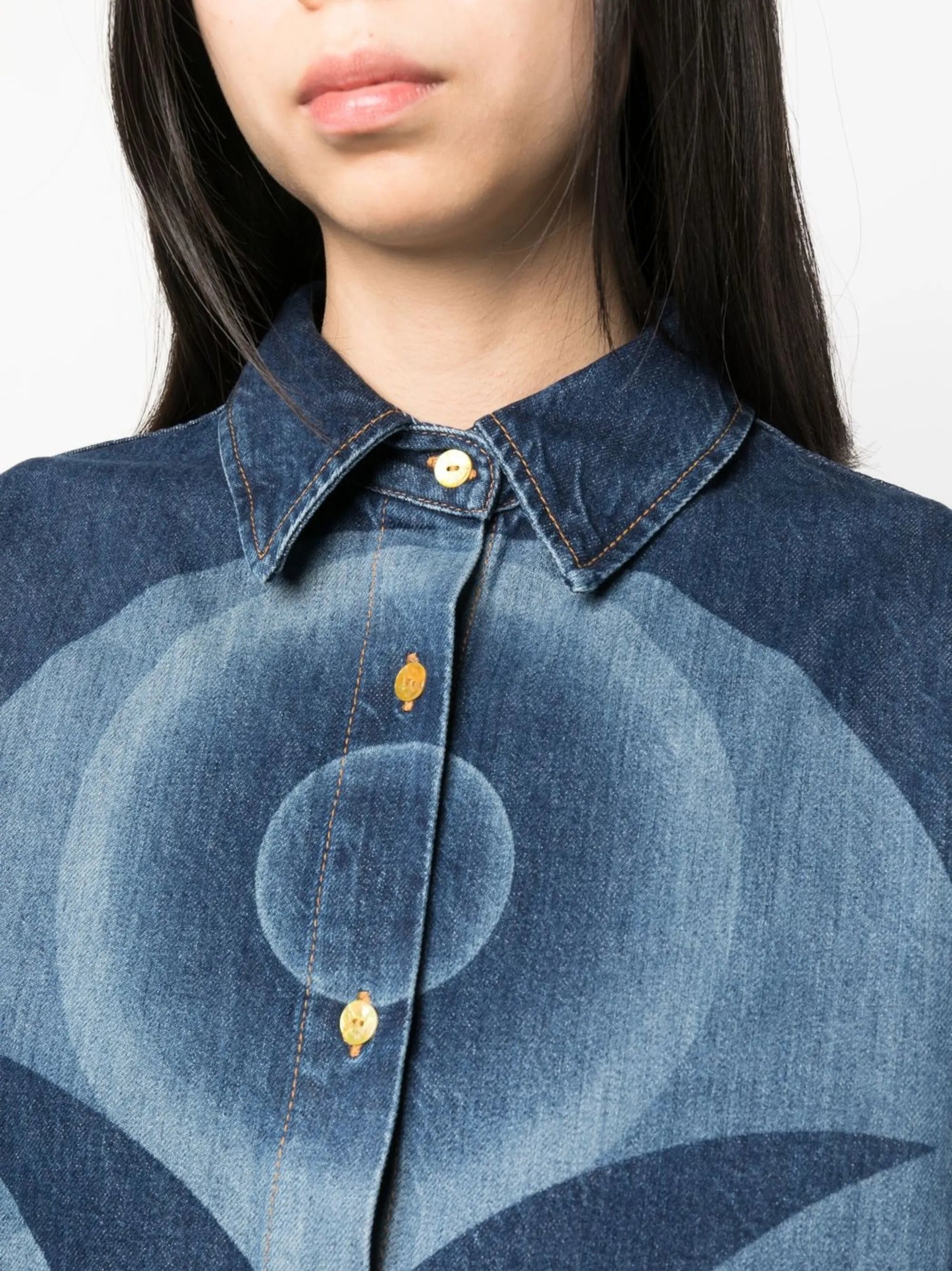 graphic-print denim shirt