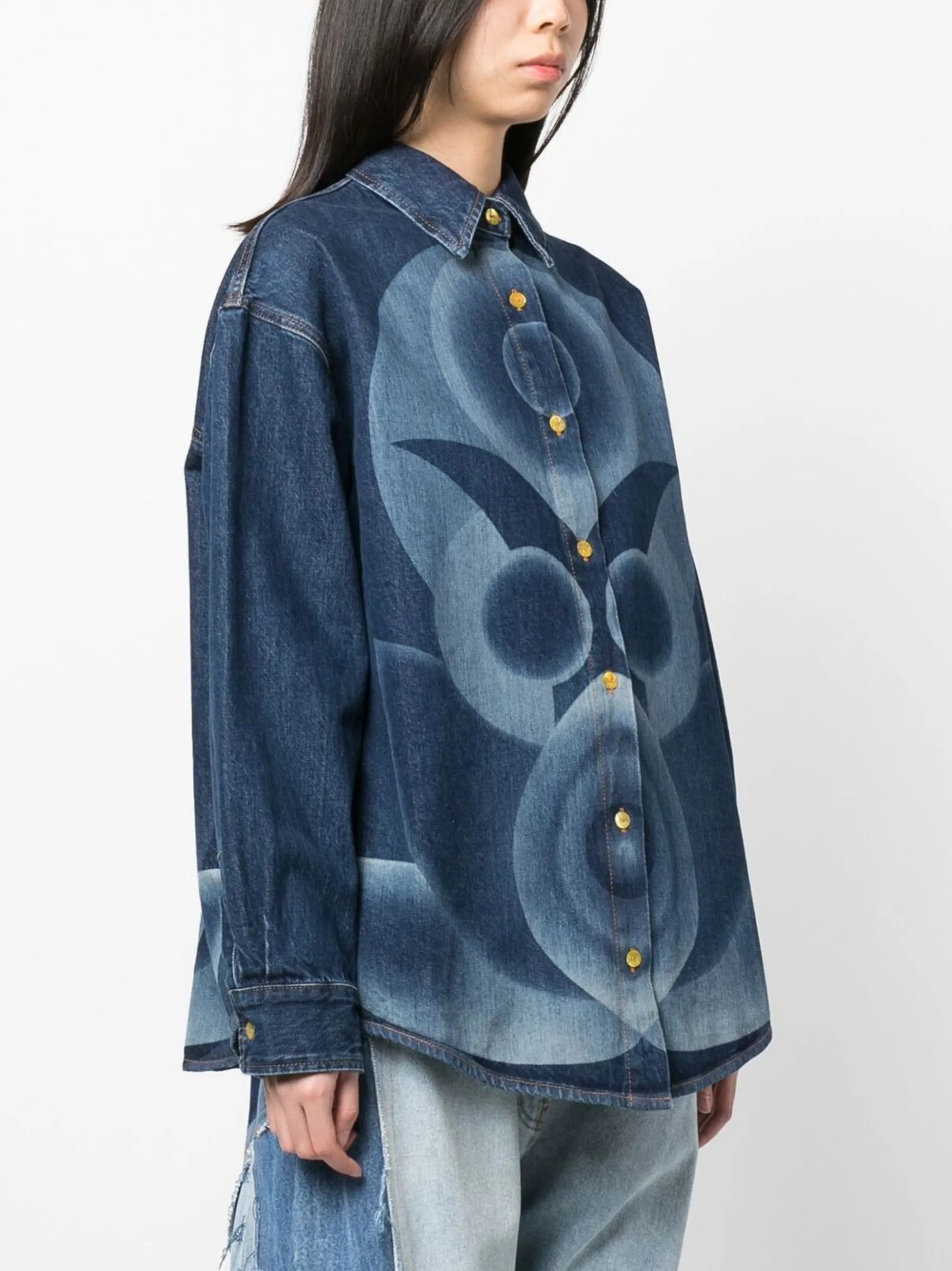 graphic-print denim shirt