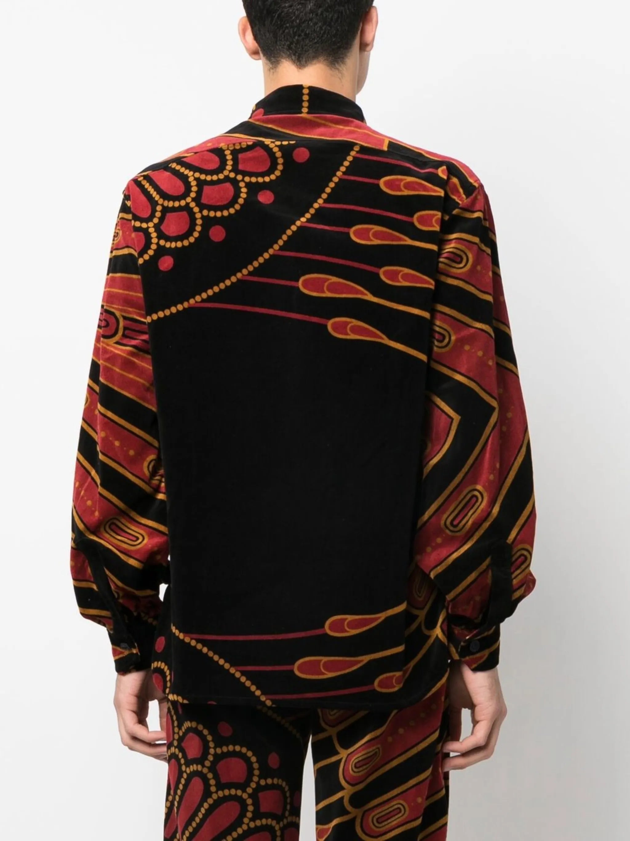 art deco-print velvet shirt