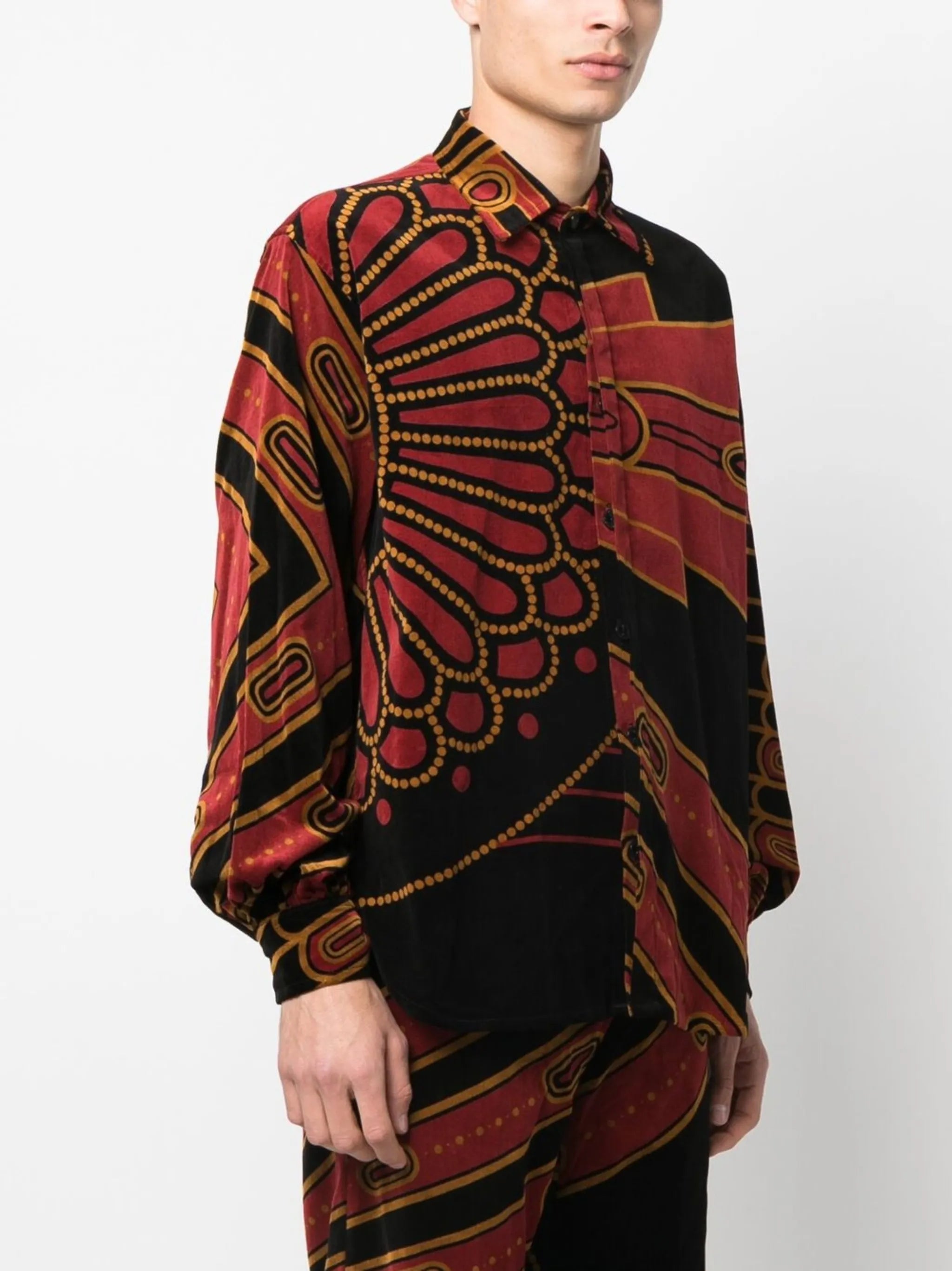 art deco-print velvet shirt