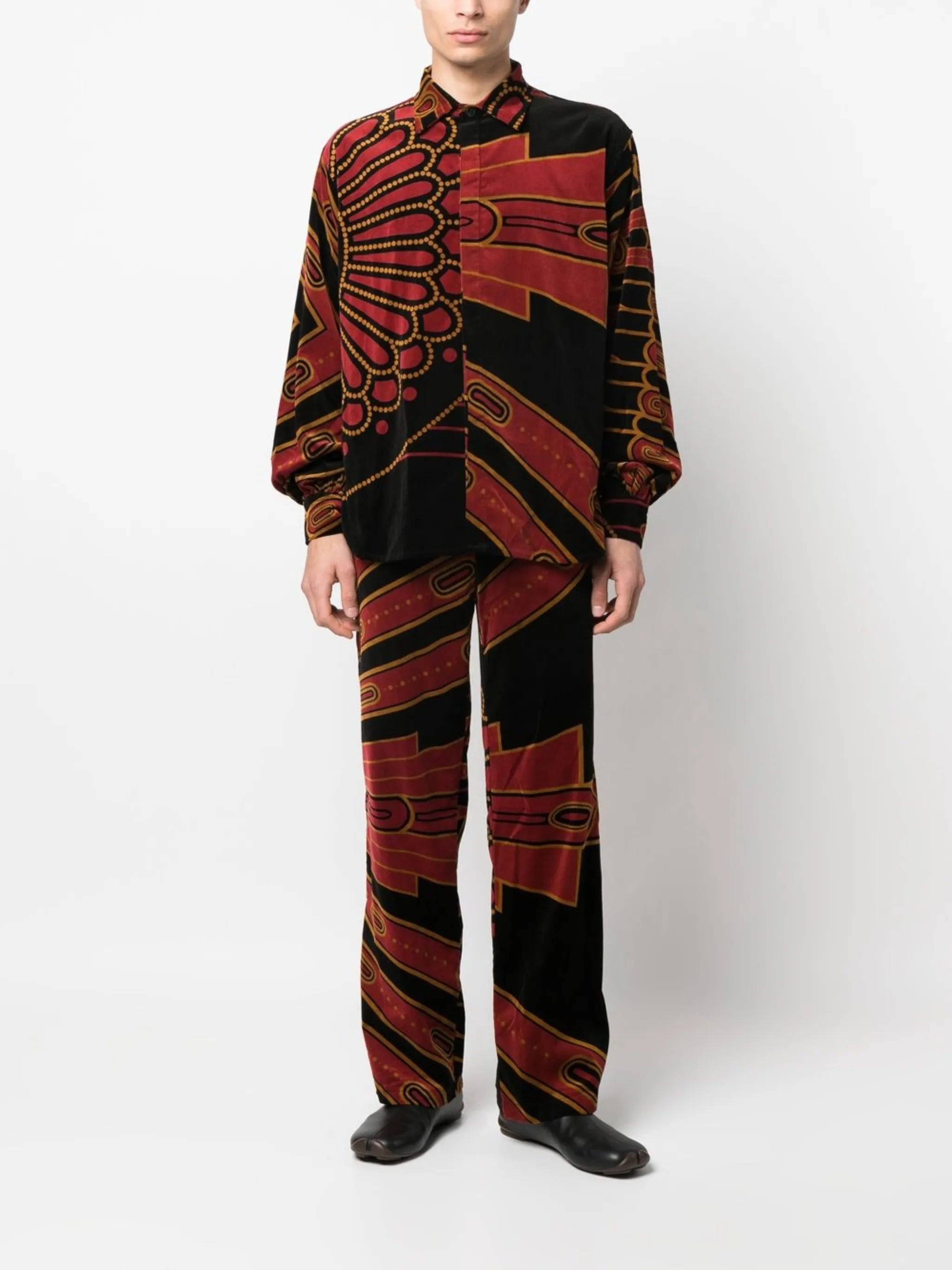art deco-print velvet shirt