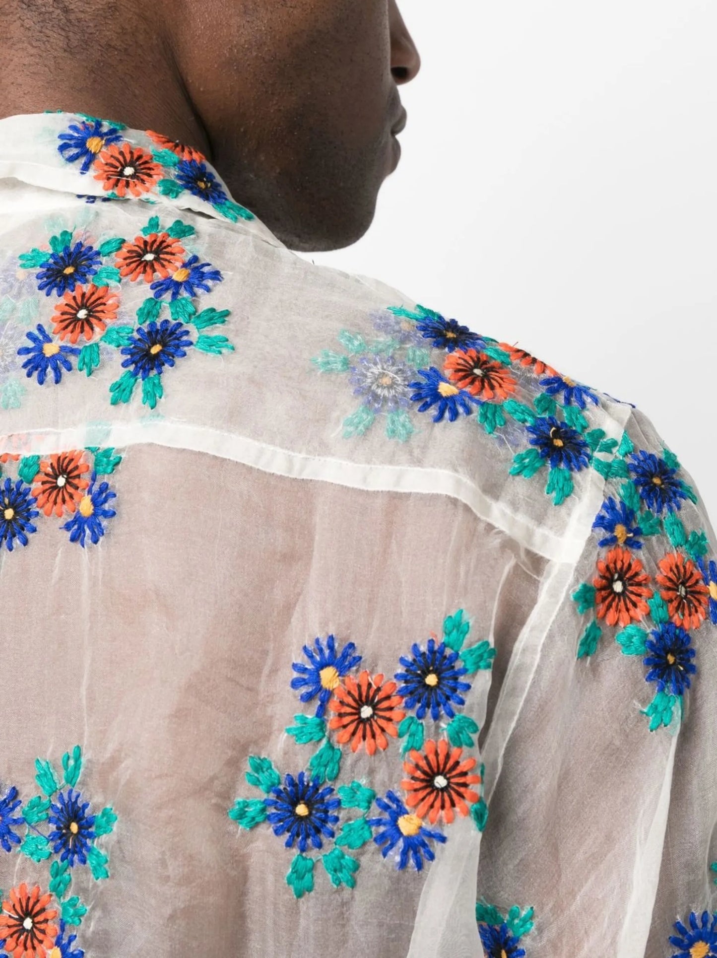 sheer daisy-embroidery shirt