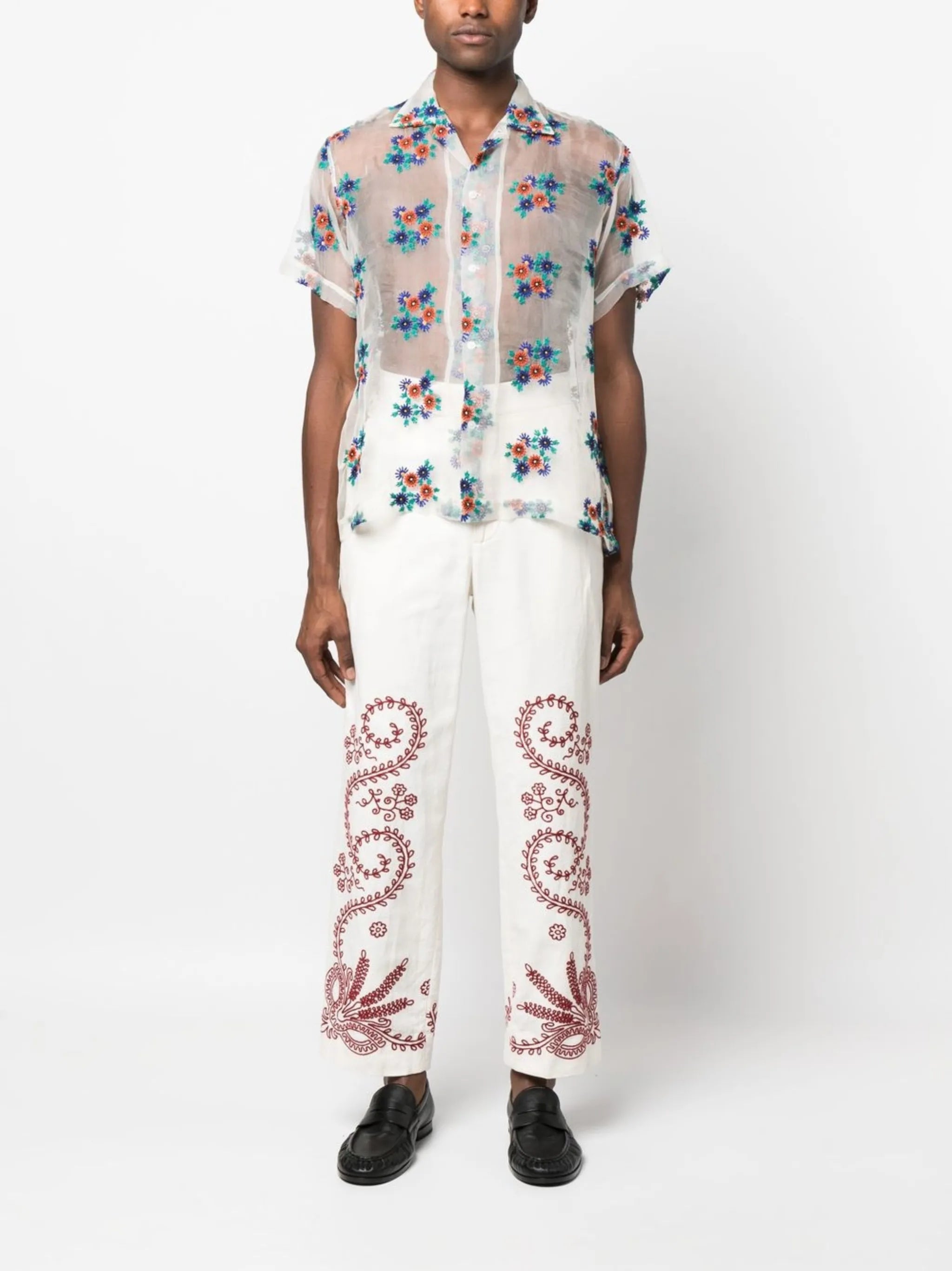 sheer daisy-embroidery shirt
