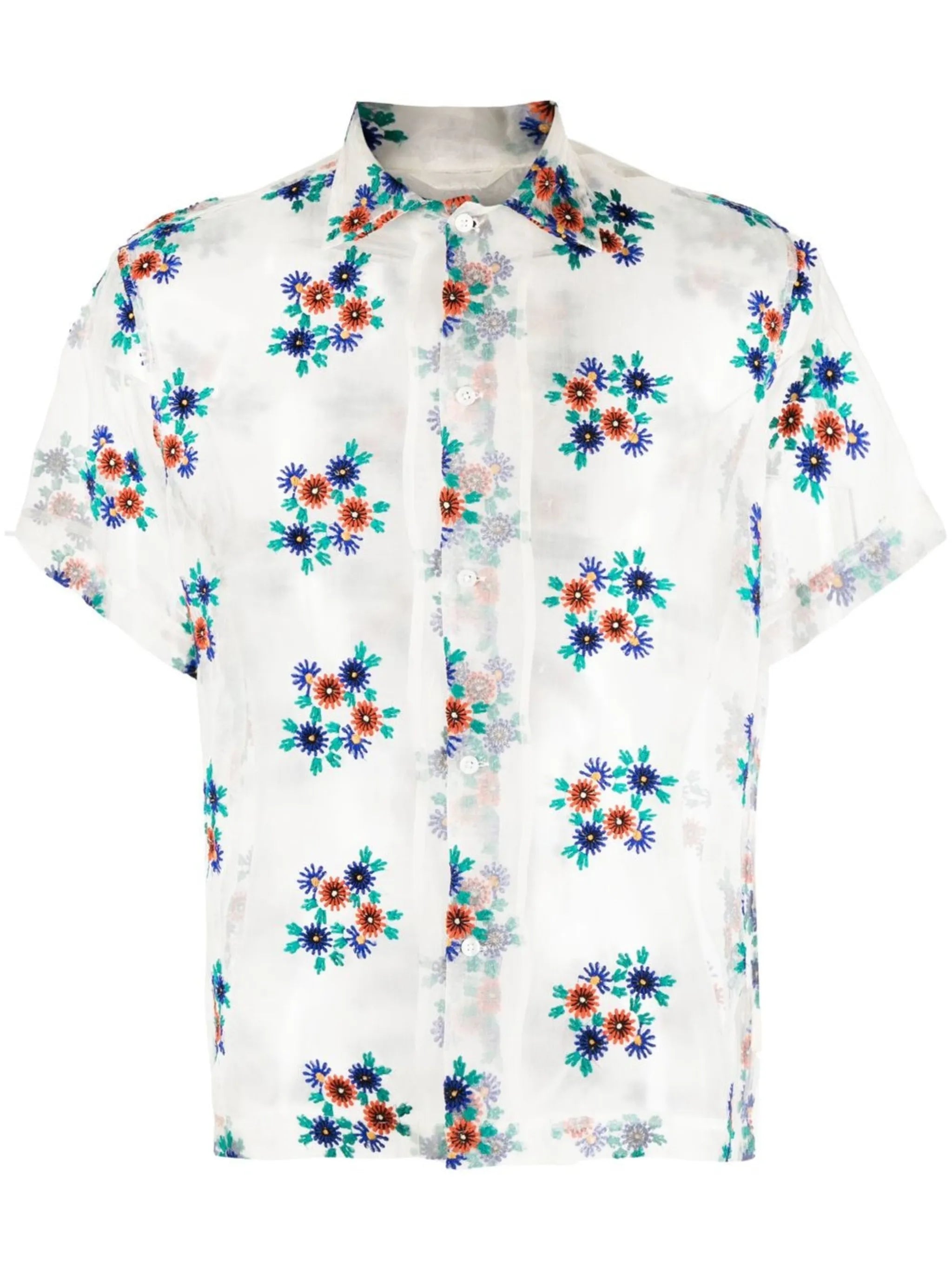 sheer daisy-embroidery shirt