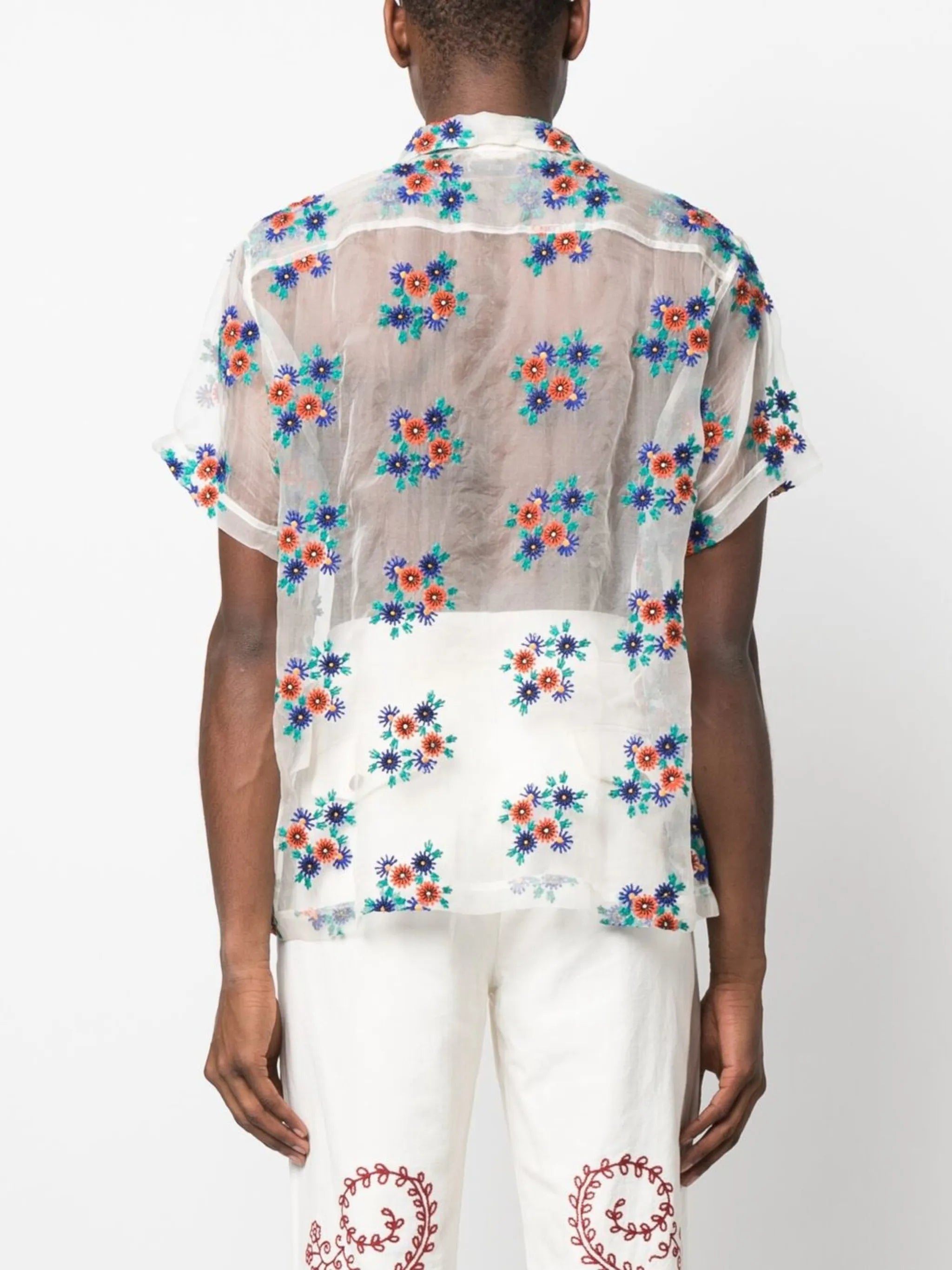 sheer daisy-embroidery shirt