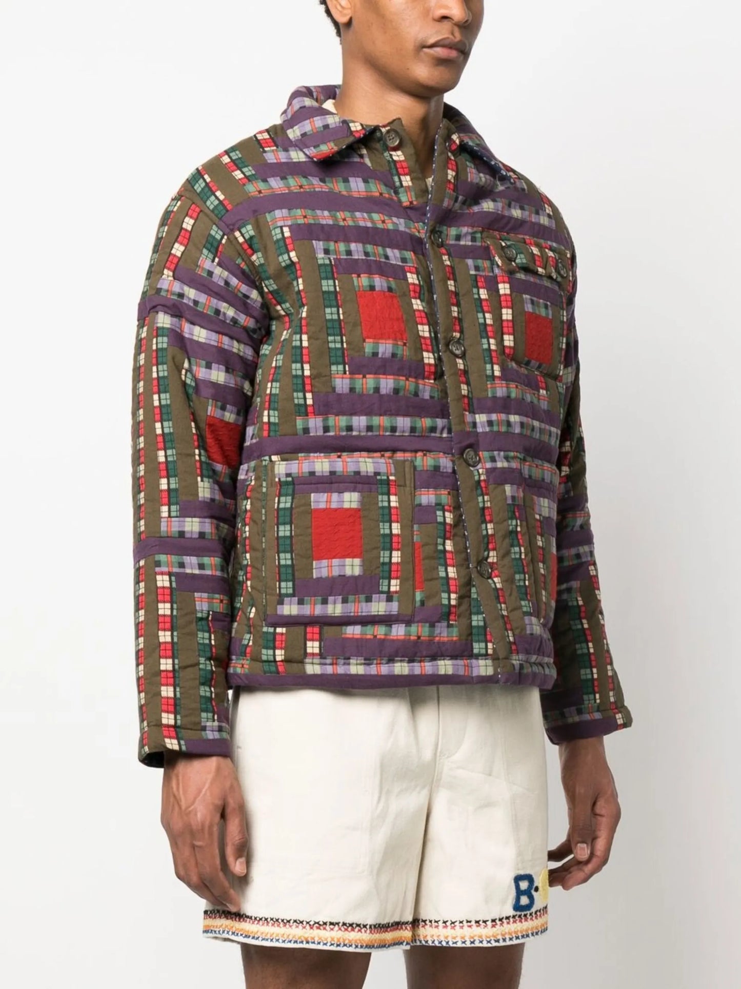 plaid-print quilted jacket