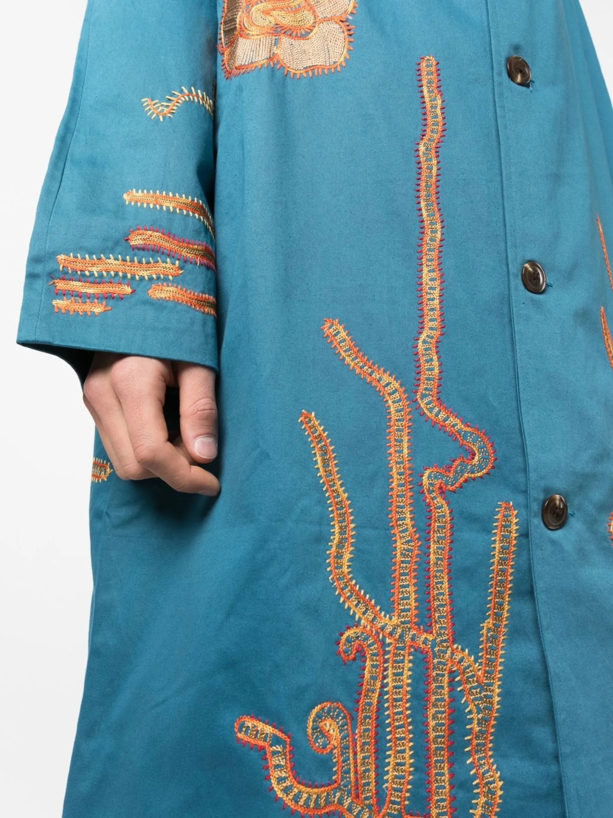 flower-embroidered single-breasted coat