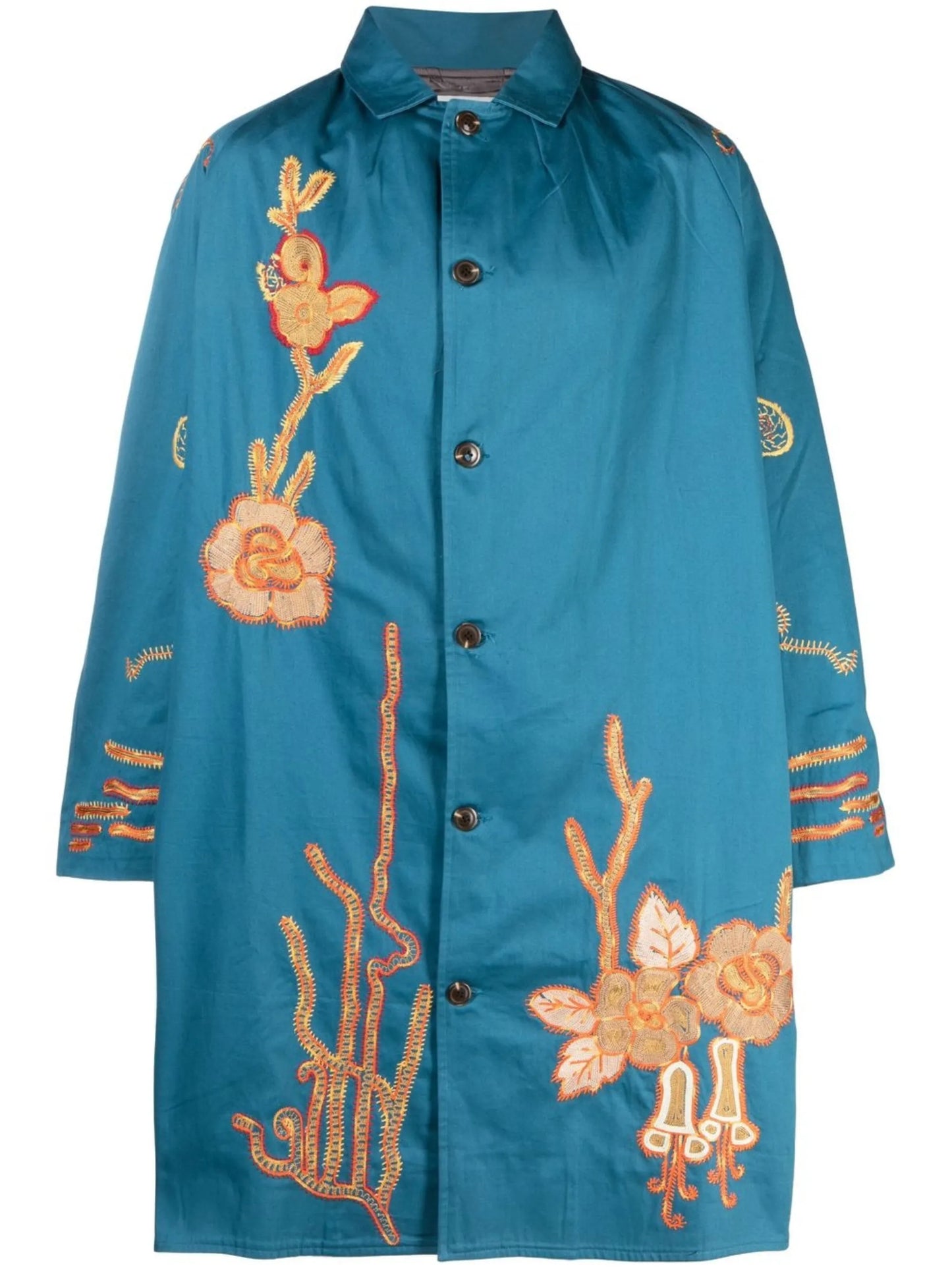 flower-embroidered single-breasted coat