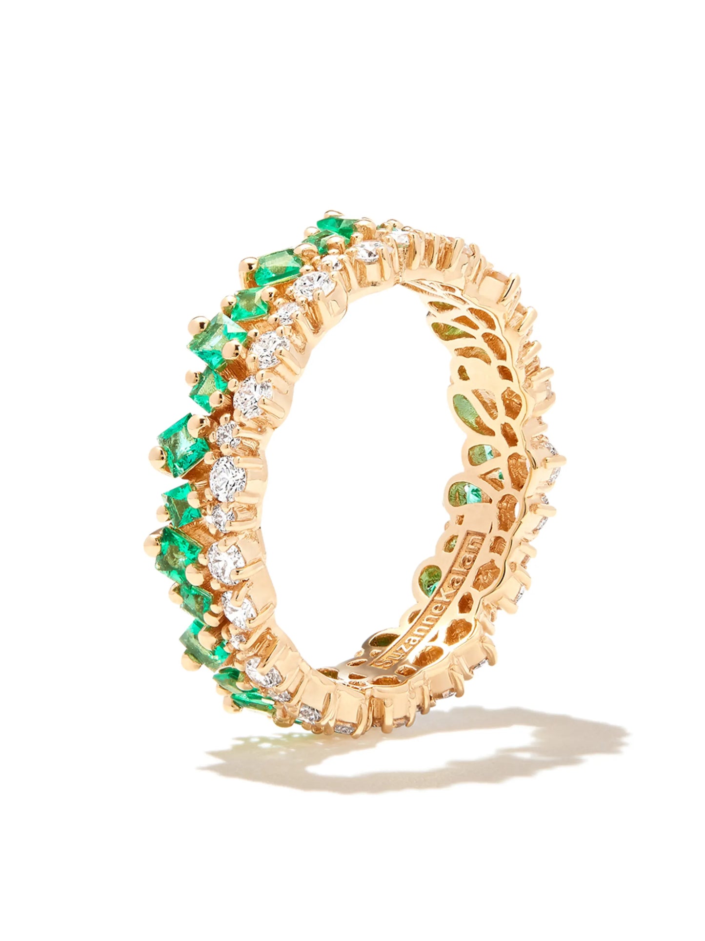 18kt yellow gold Princess Short Stack emerald eternity band ring