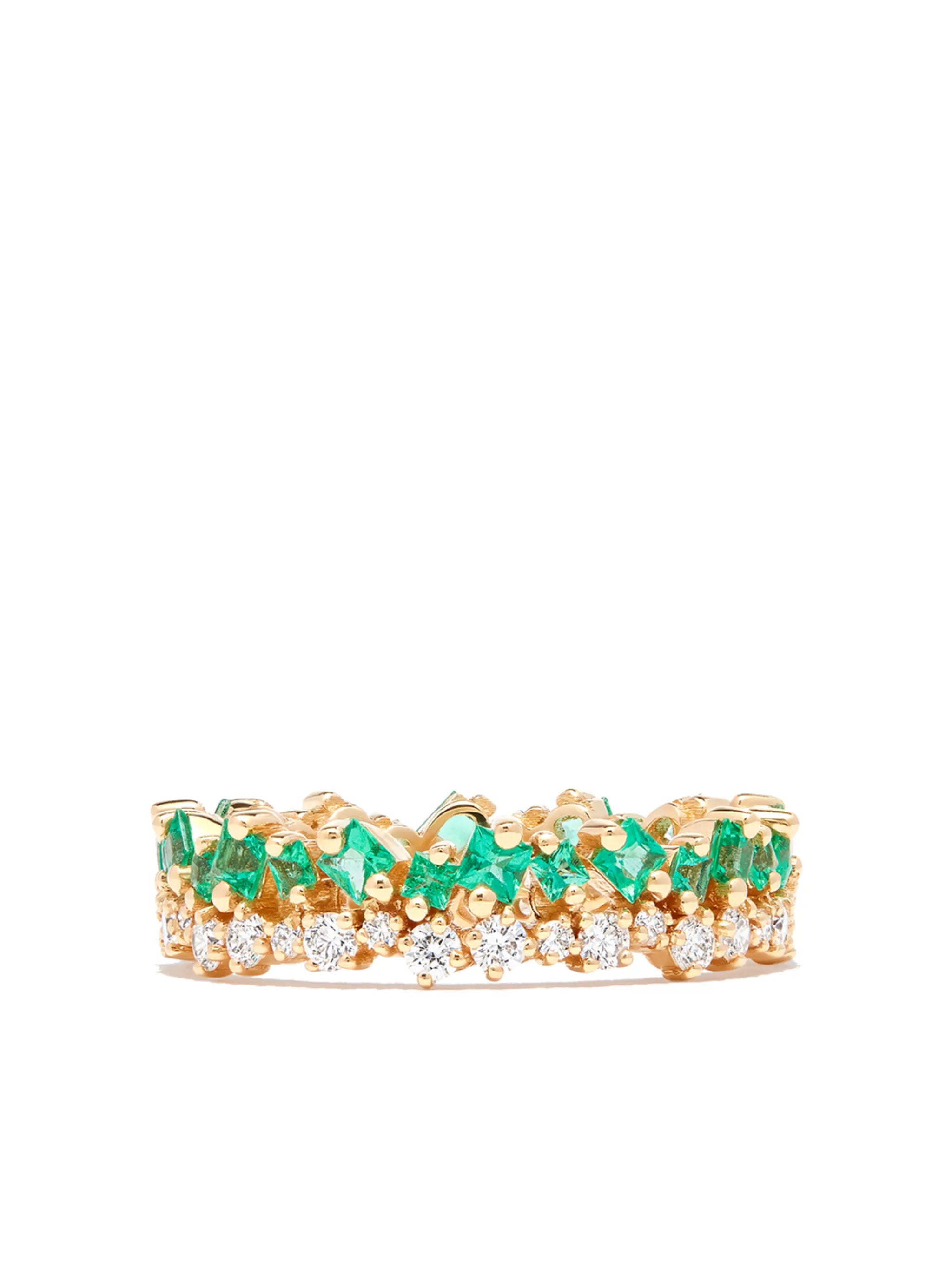 18kt yellow gold Princess Short Stack emerald eternity band ring