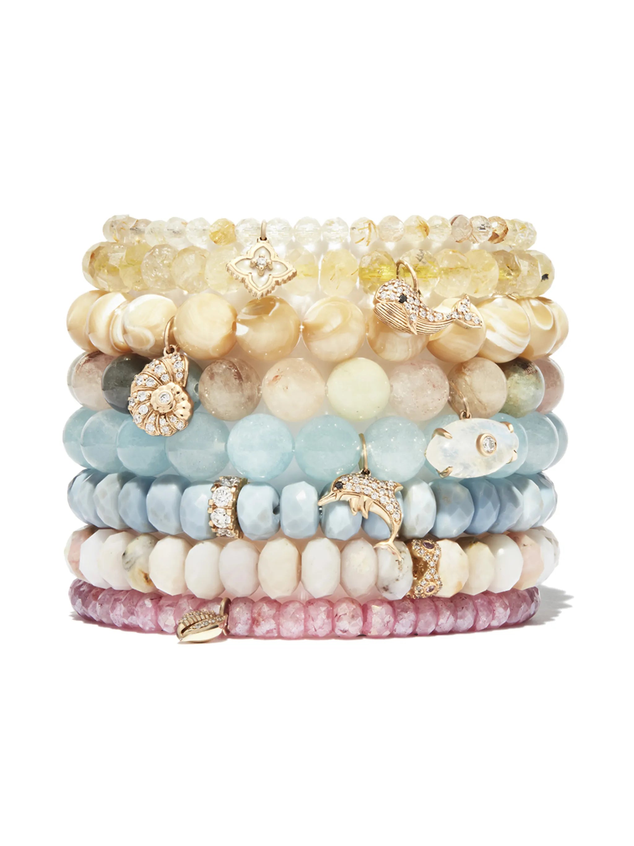 14kt yellow gold aquamarine and diamond charm bracelet