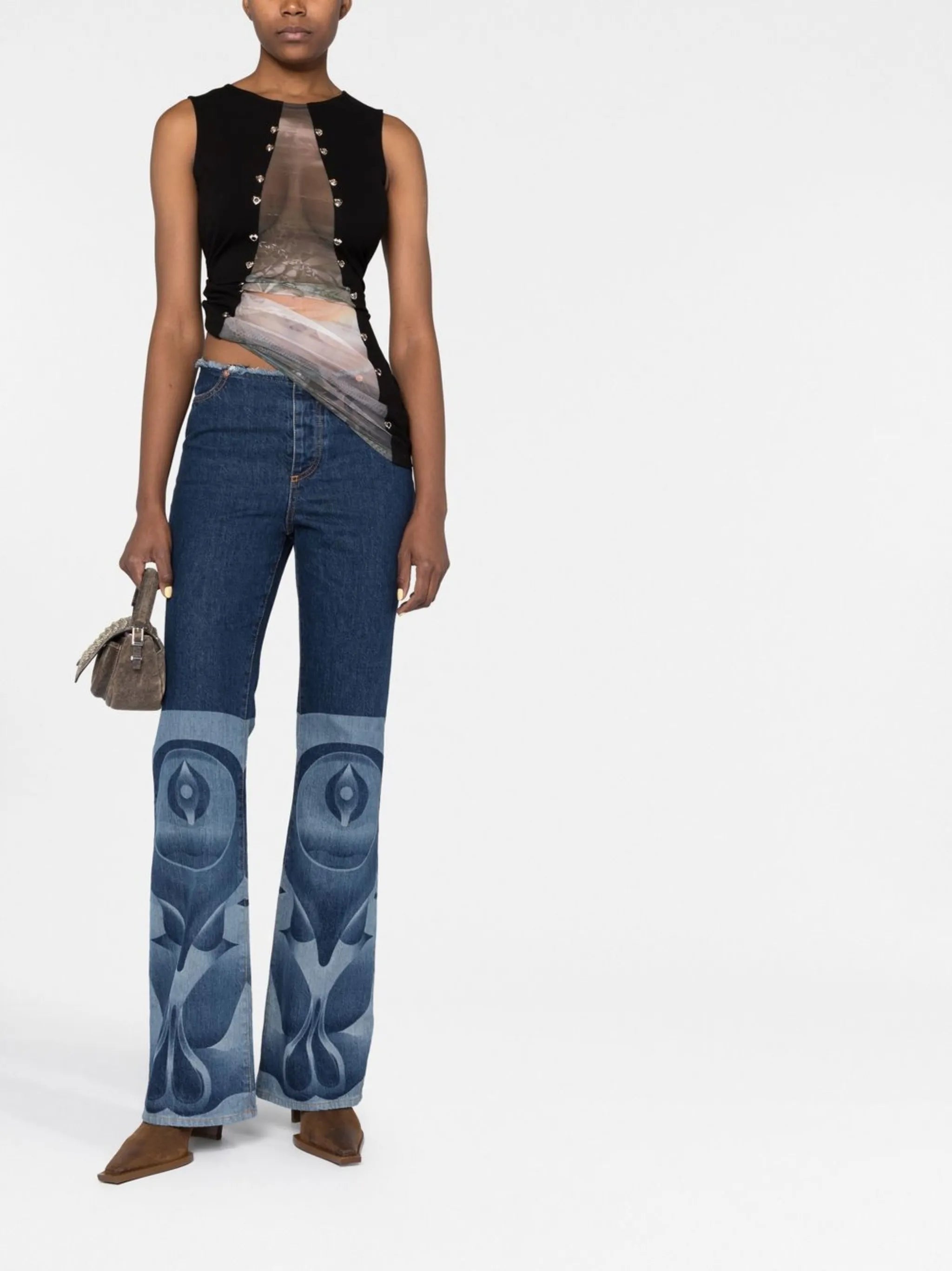 graphic-print bootcut jeans