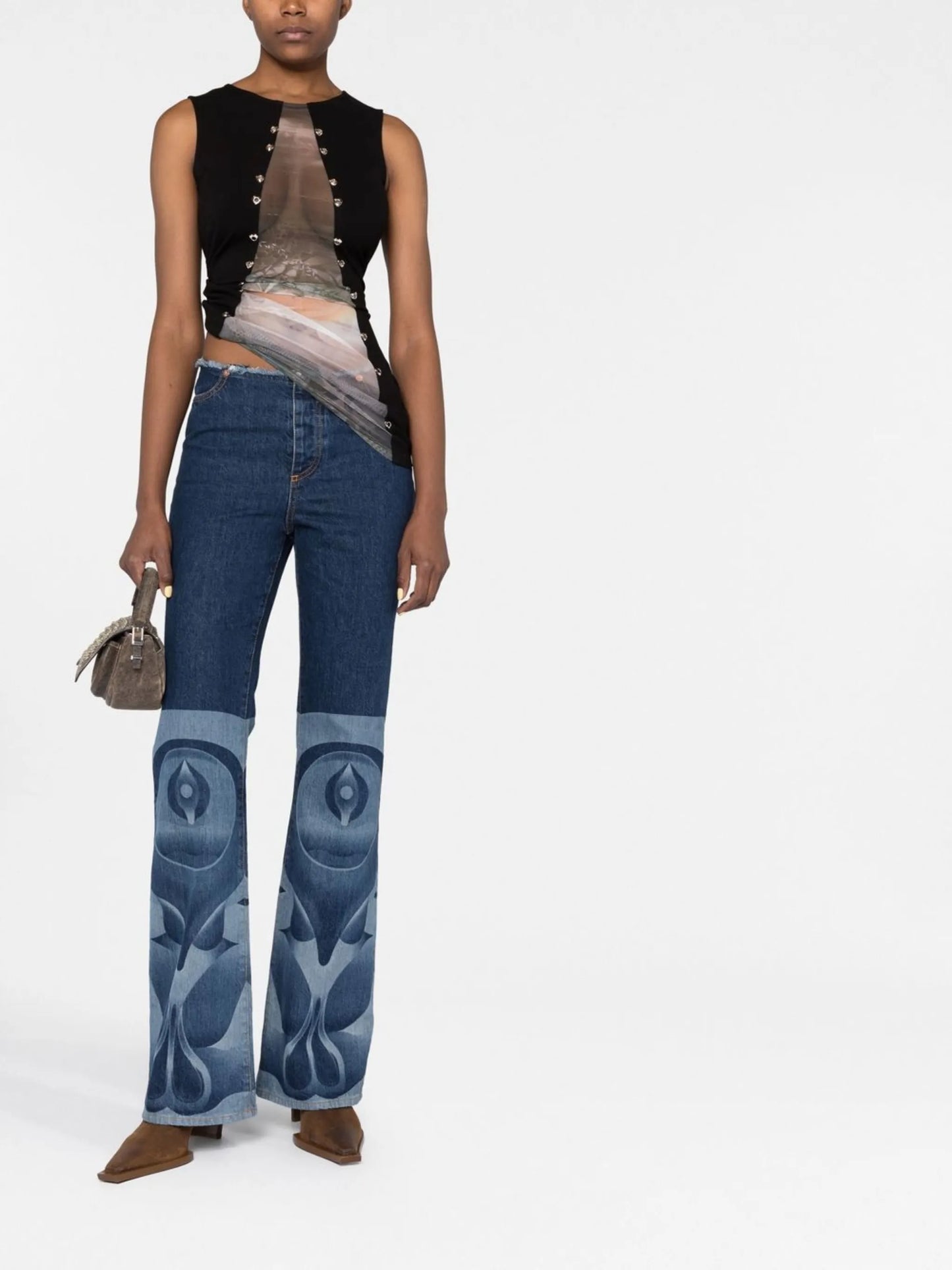 graphic-print bootcut jeans