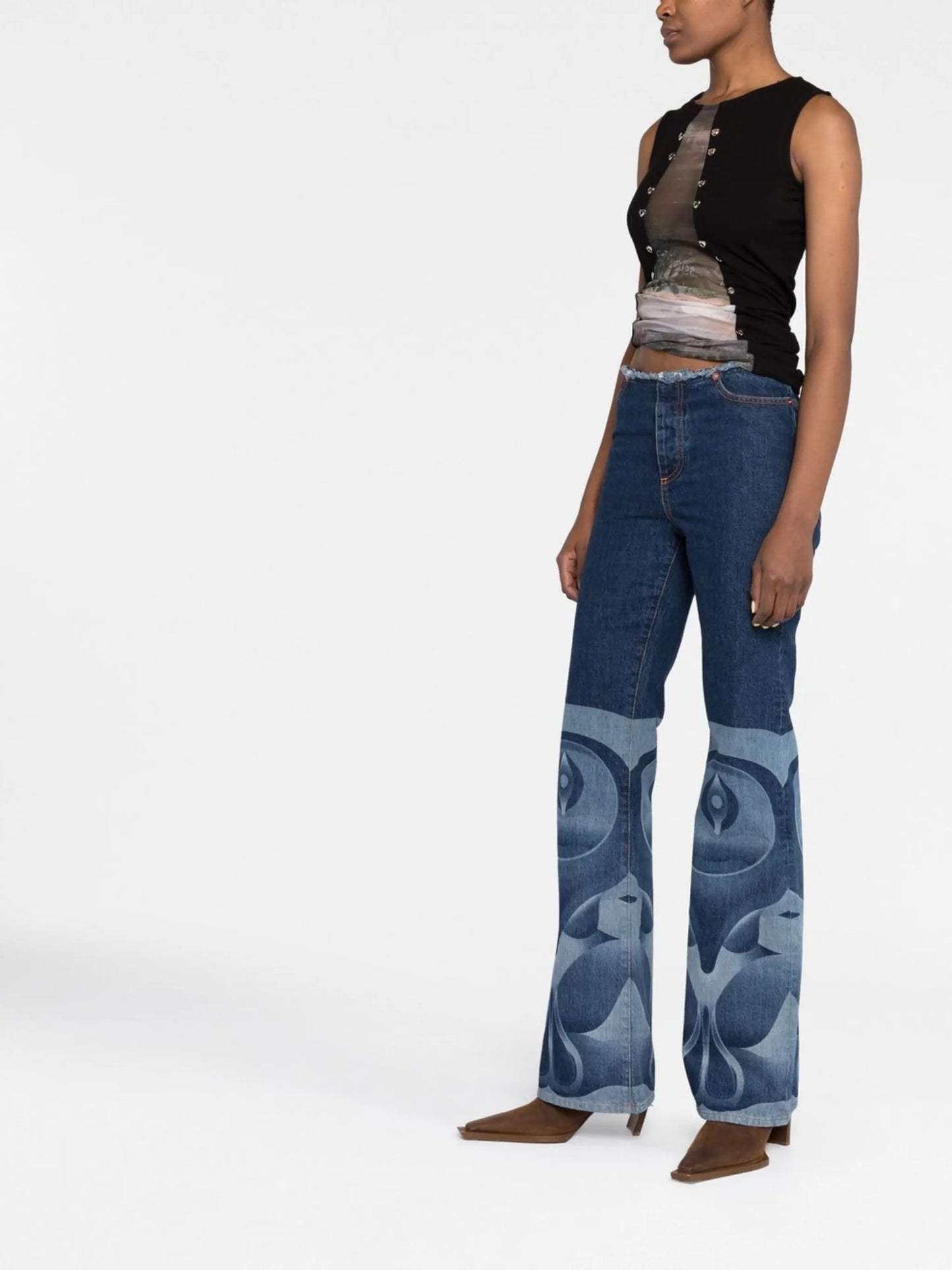 graphic-print bootcut jeans