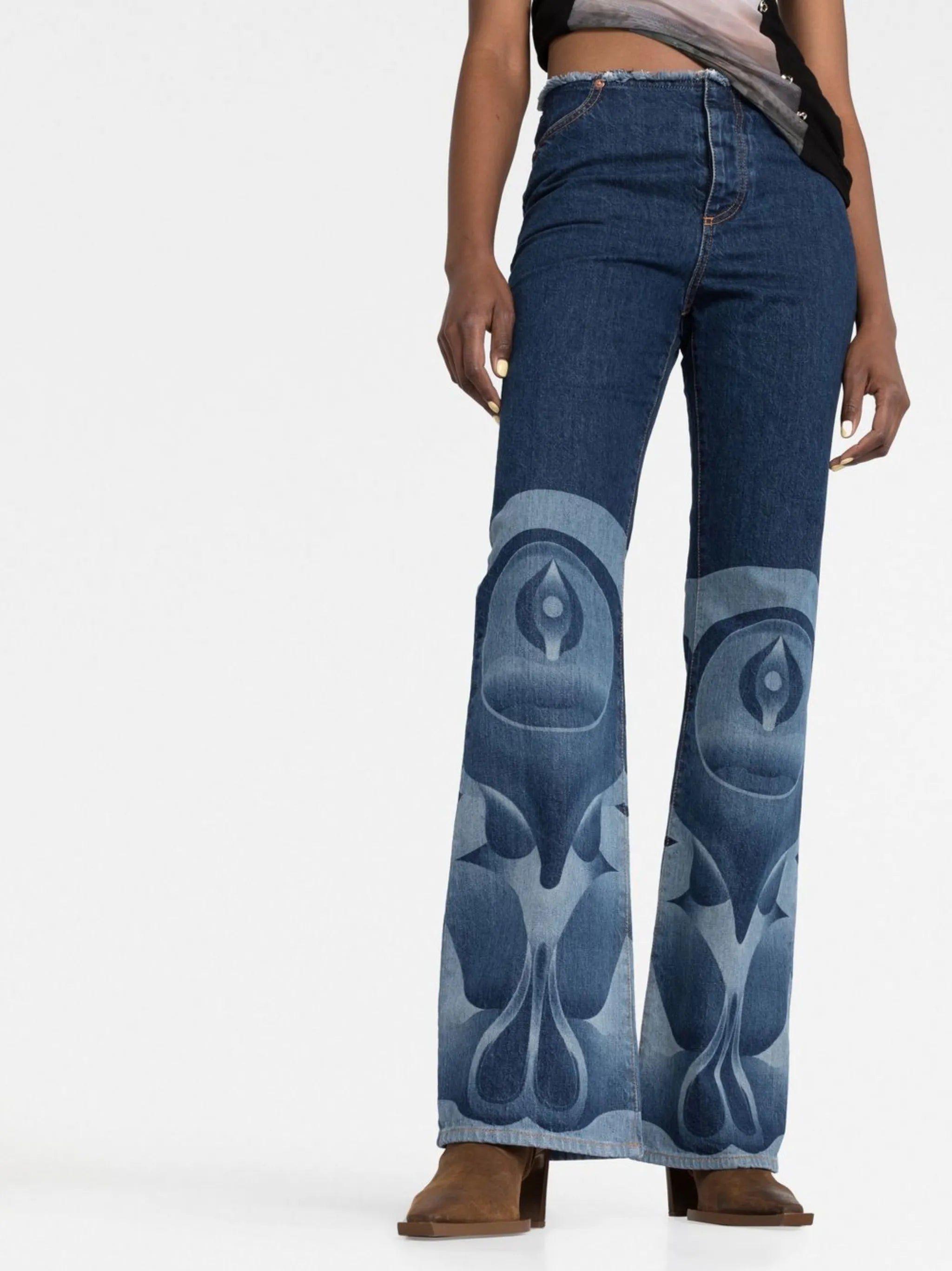 graphic-print bootcut jeans