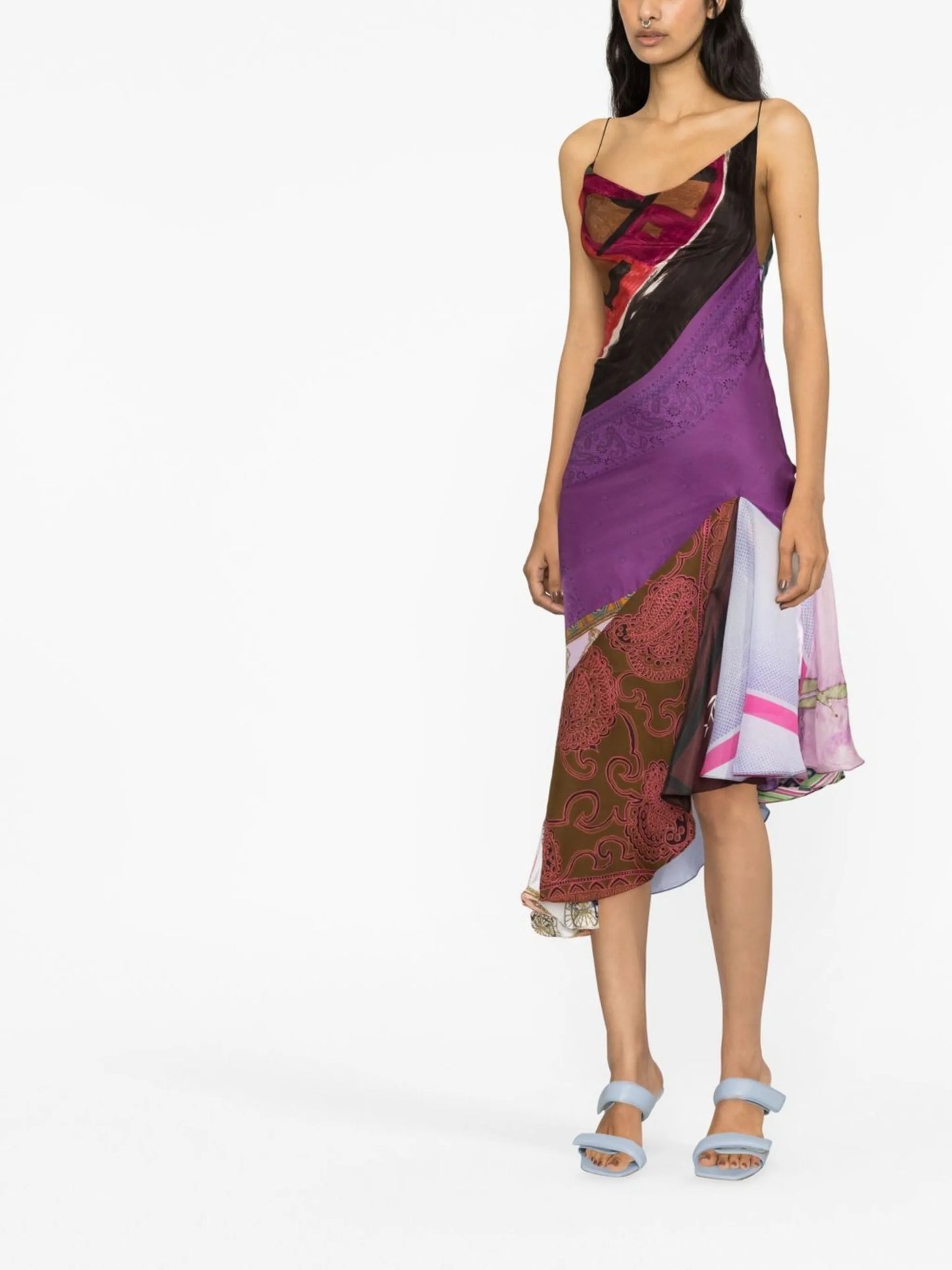 patchwork asymmetric midi dress