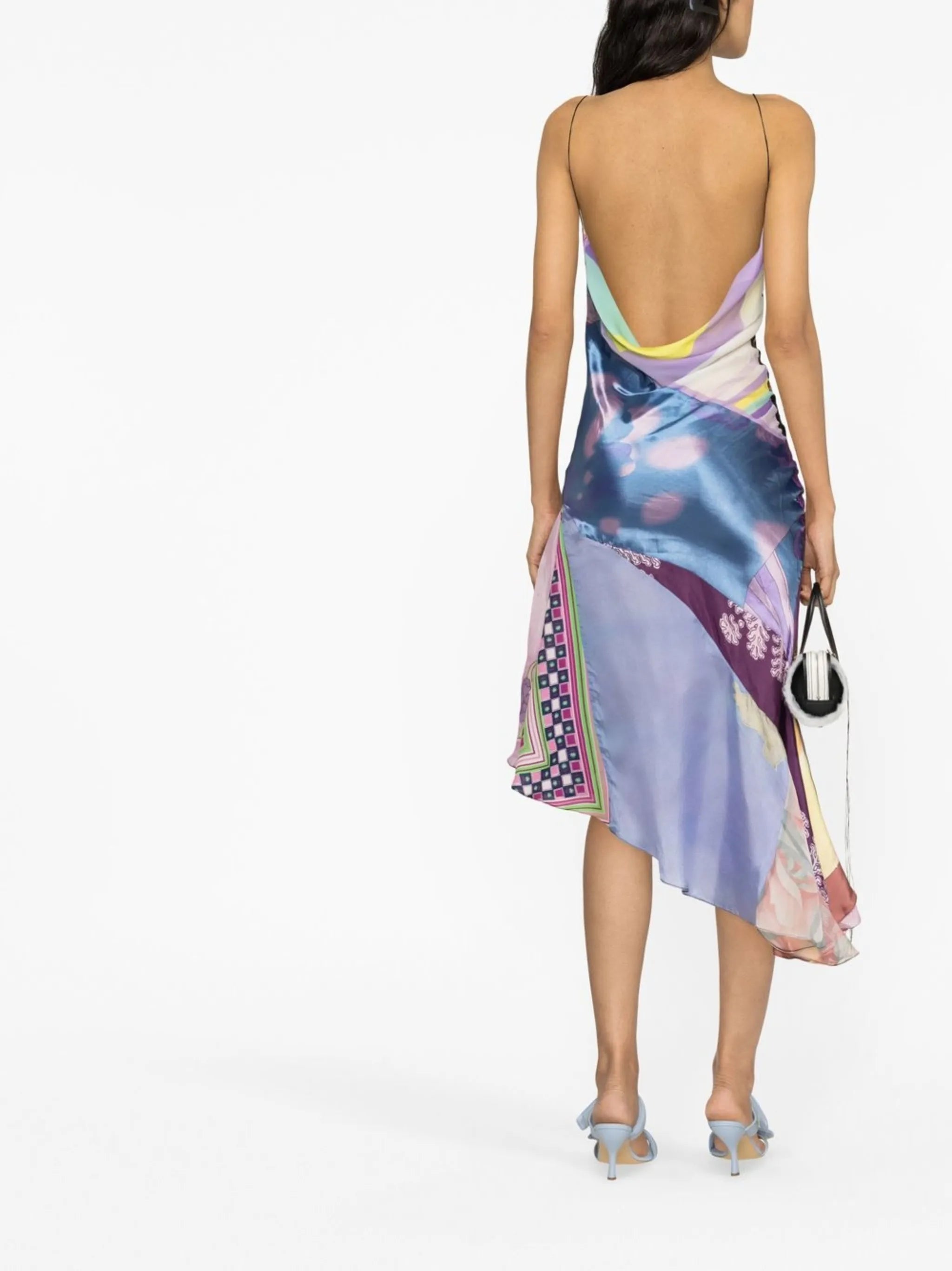 patchwork asymmetric midi dress