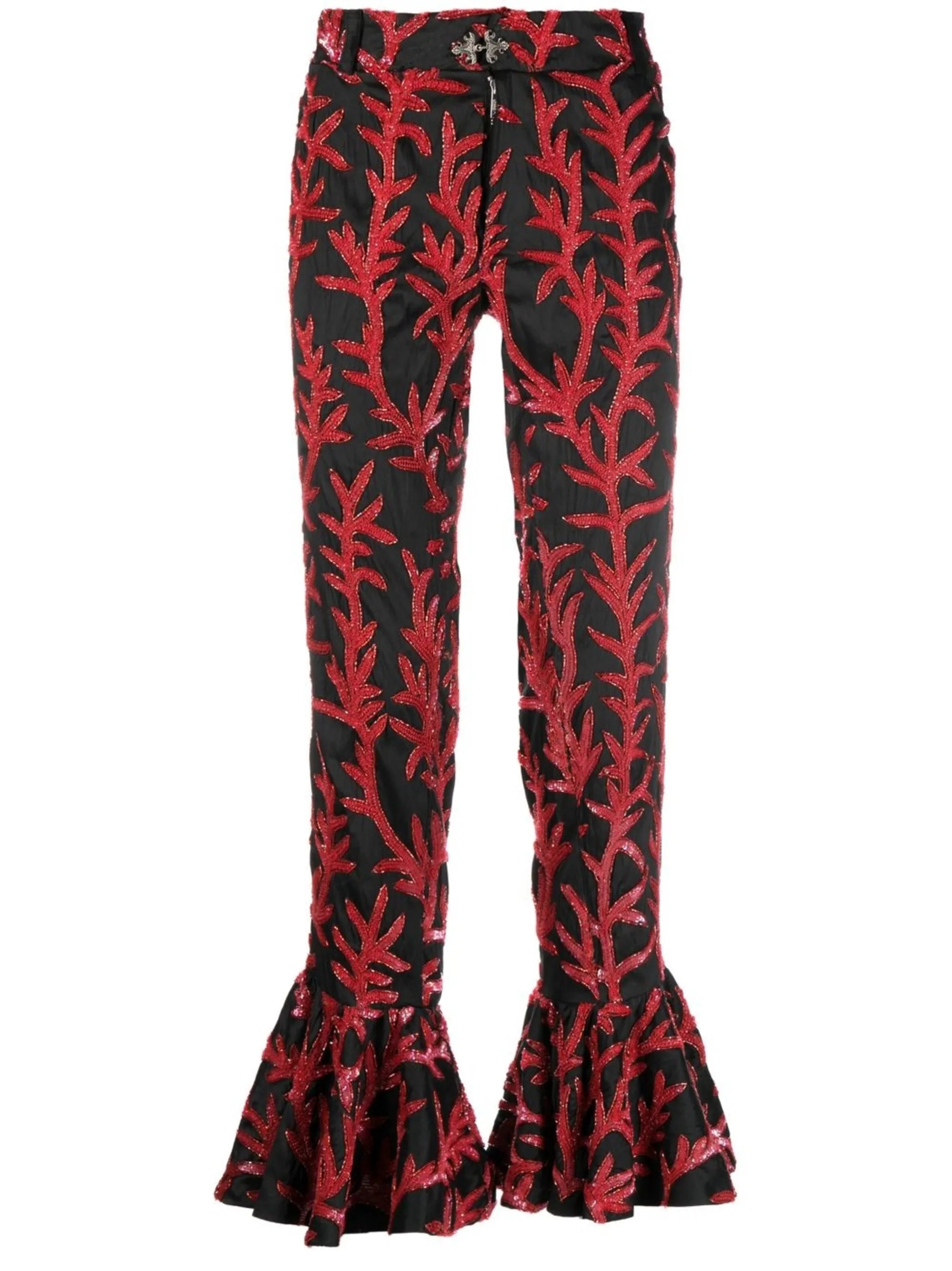 sequin-detail ruffled-trim trousers