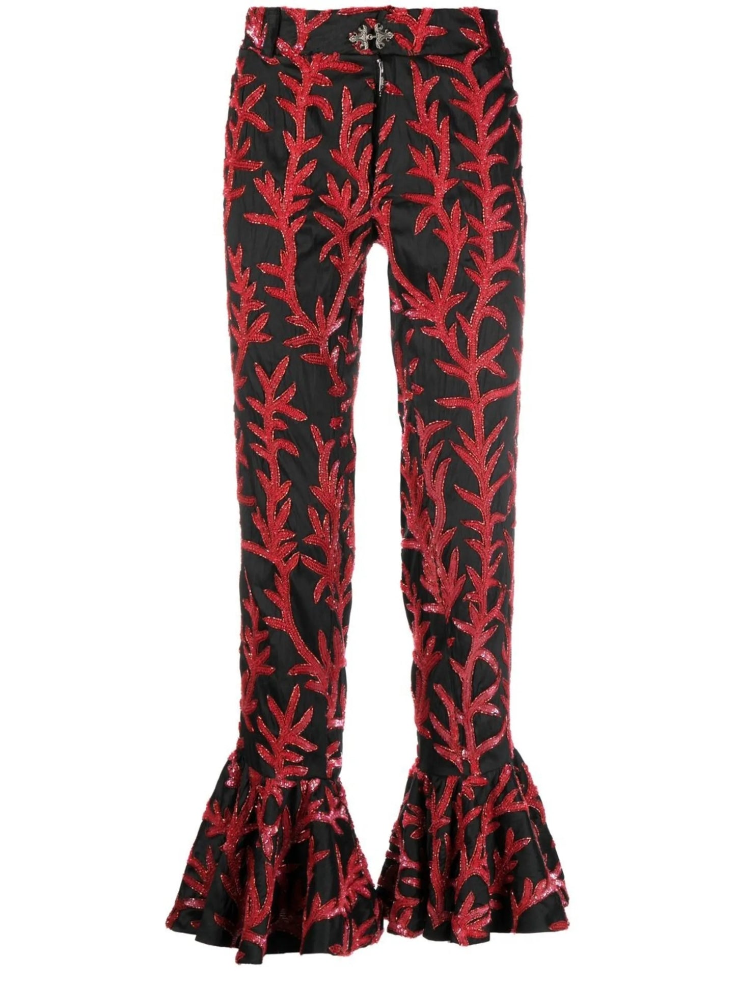 sequin-detail ruffled-trim trousers