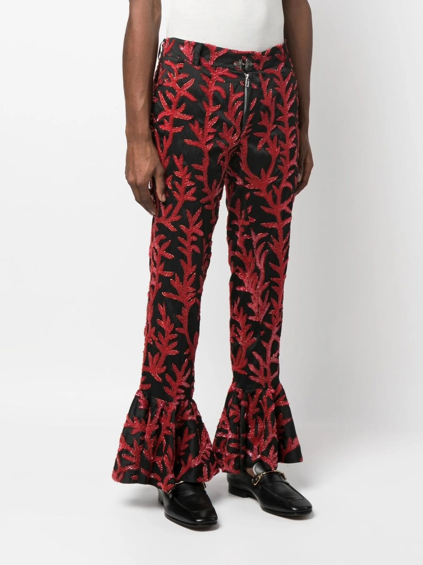 sequin-detail ruffled-trim trousers