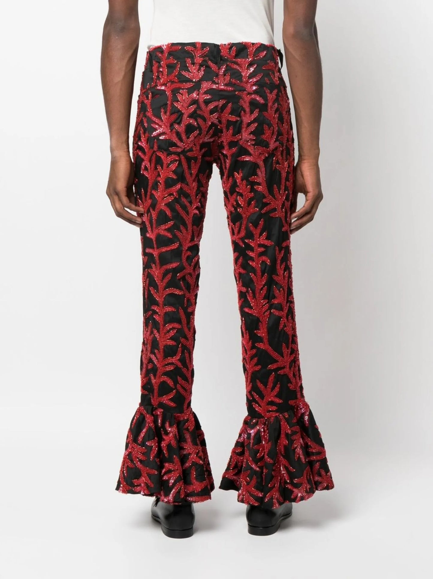 sequin-detail ruffled-trim trousers