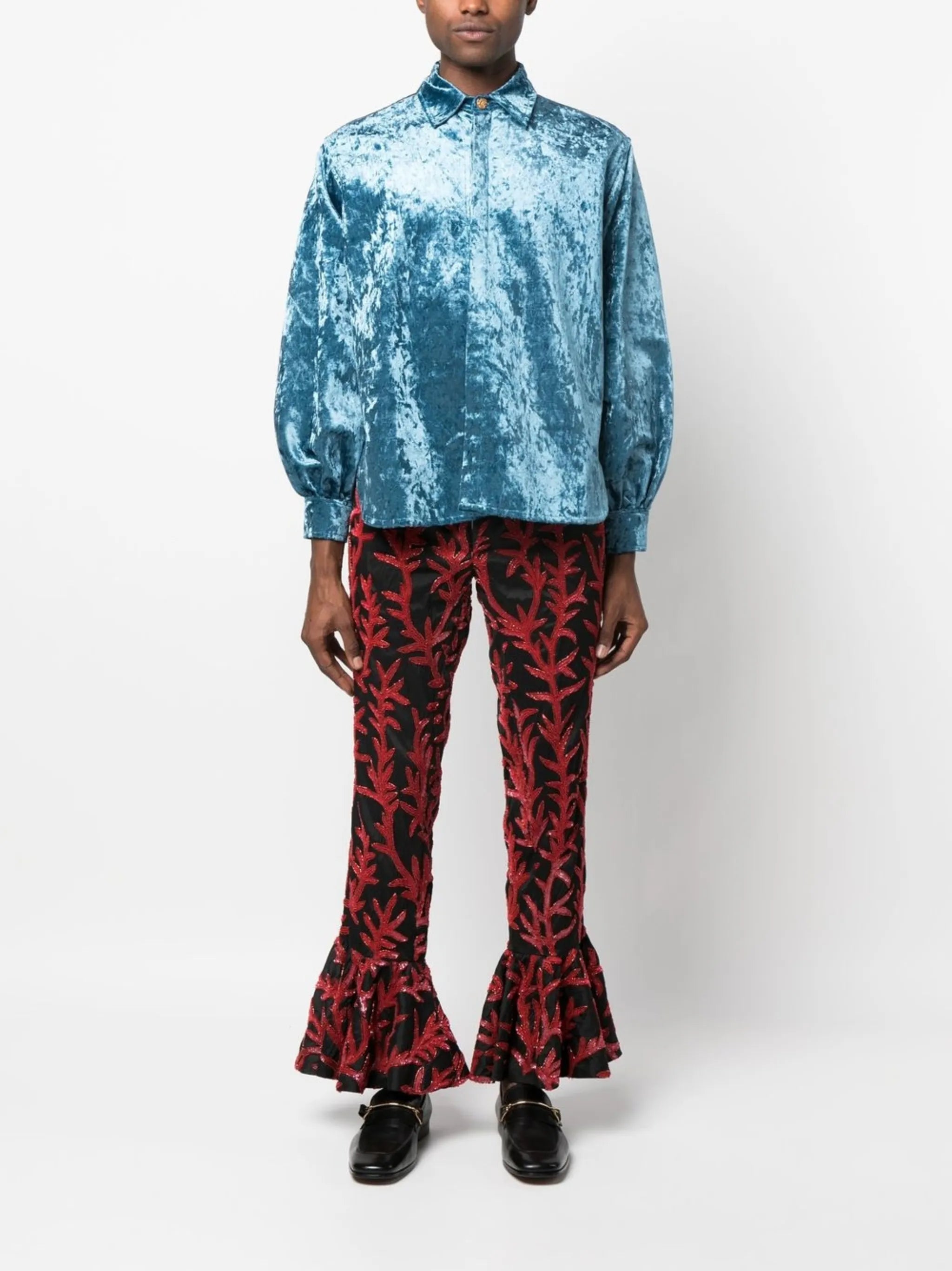 sequin-detail ruffled-trim trousers