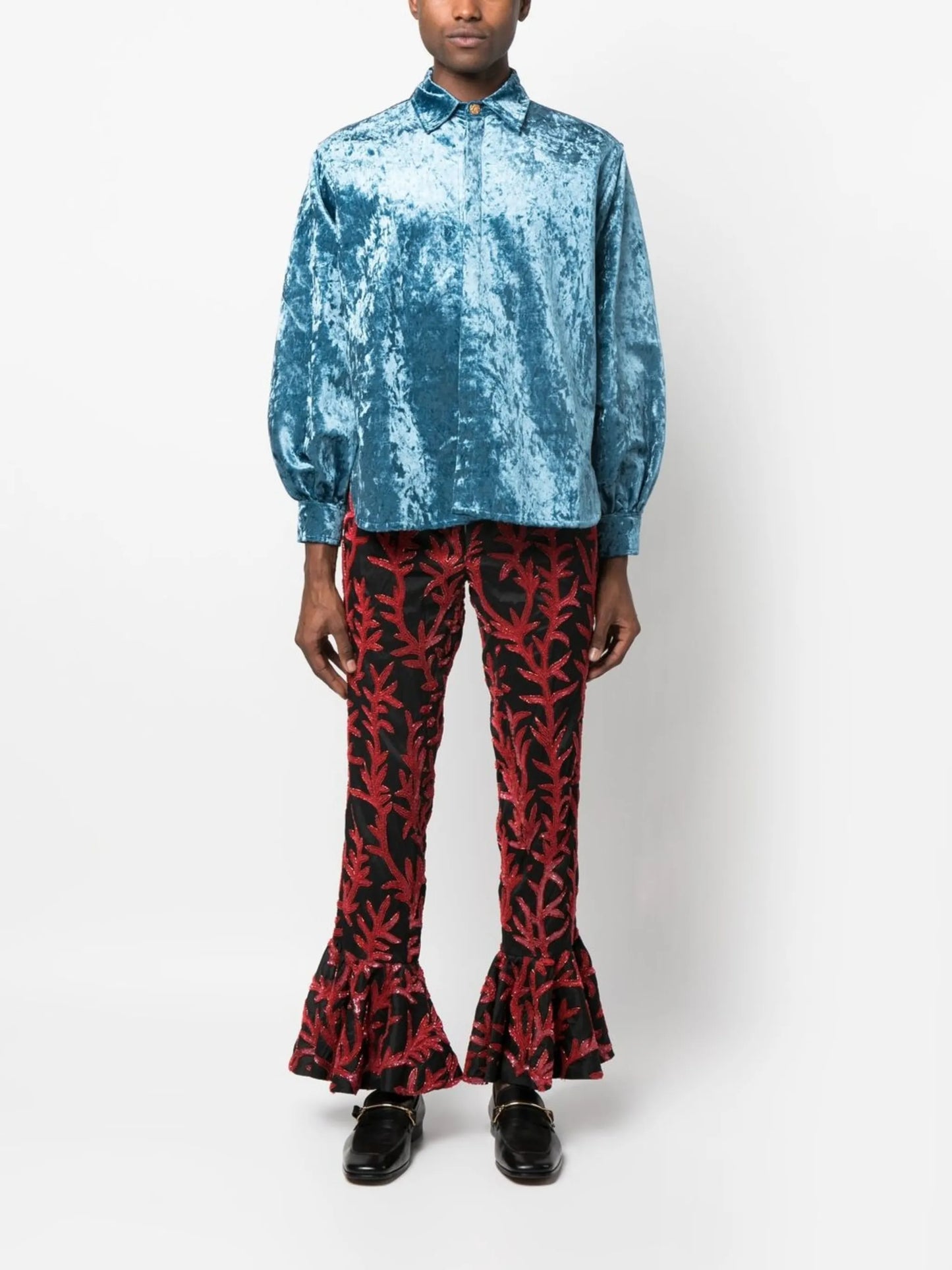 velvet puff-sleeved shirt