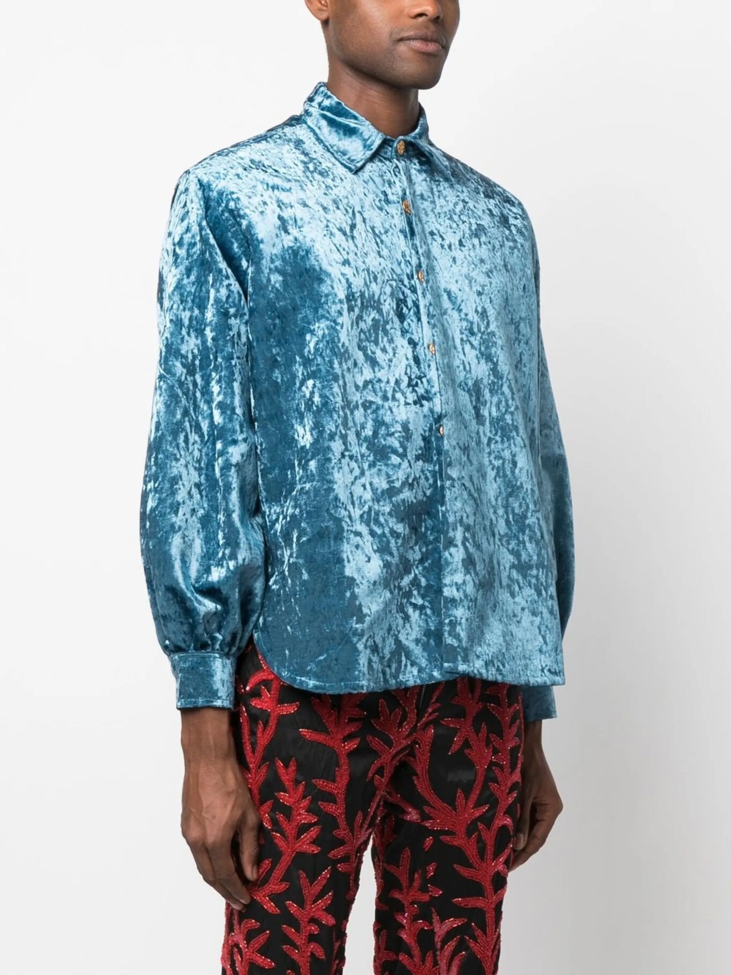 velvet puff-sleeved shirt