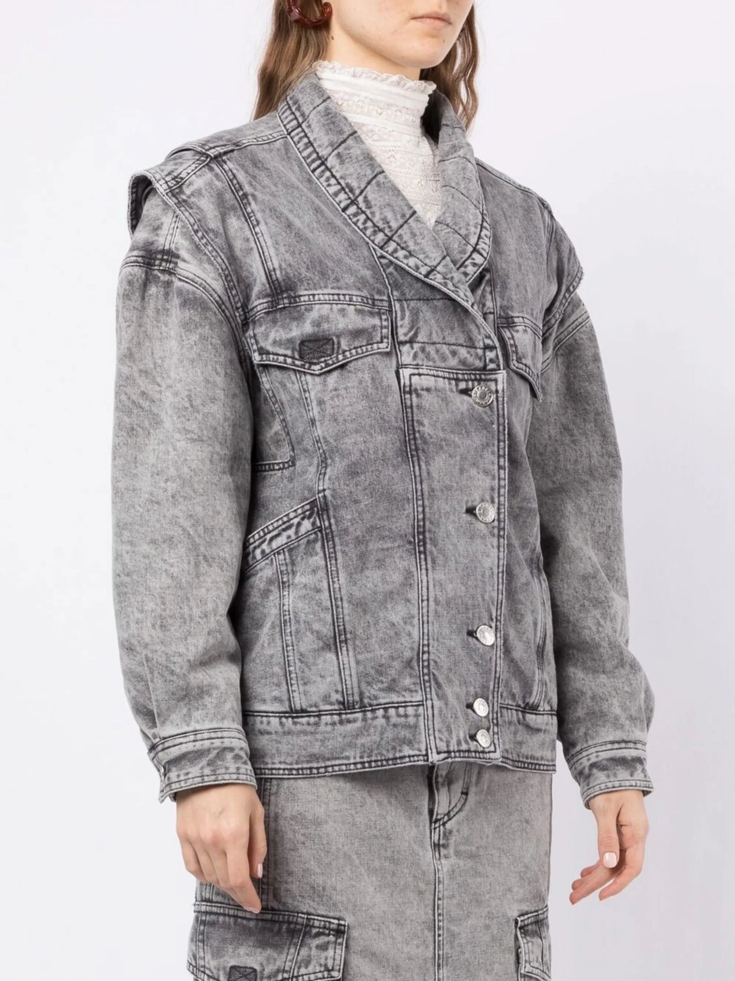 layered-sleeve denim jacket