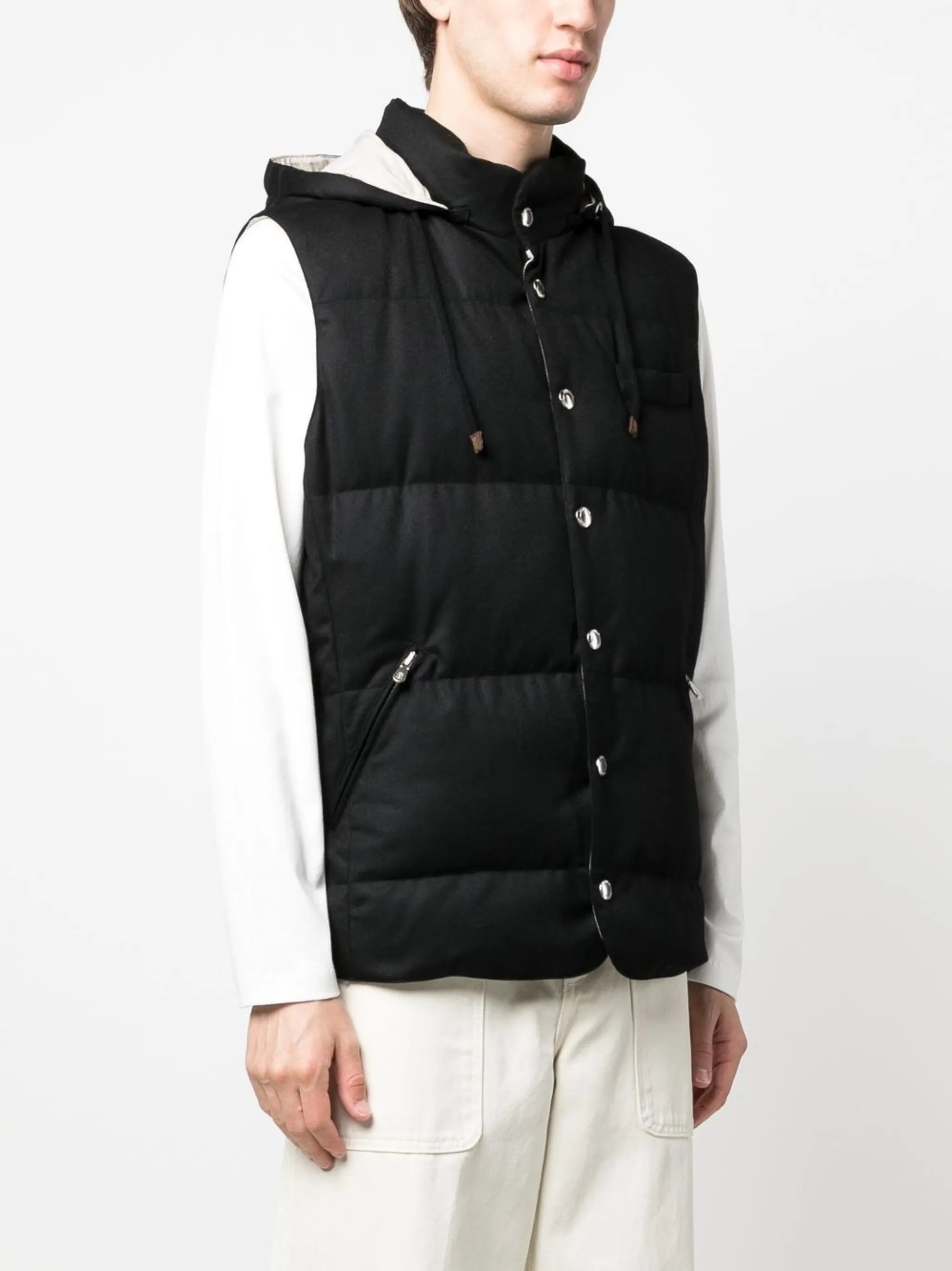 hooded down-padded gilet